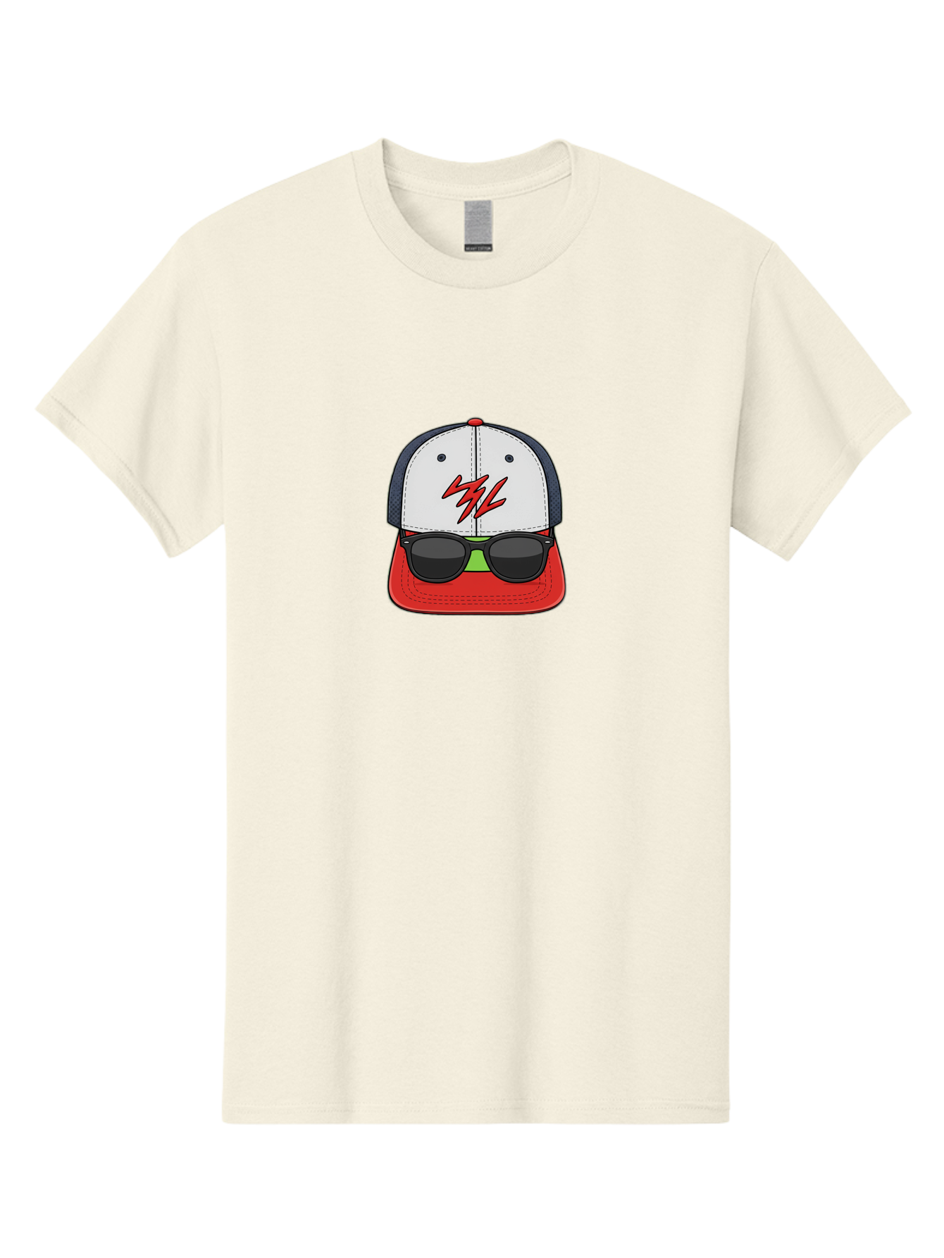 Mlb-Cap-Sunglasses Men'S Graphic Tee, 100% Cotton, Comfortable Casual Summer Wear, Machine Washable, Baseball Cap, Sunglasses, Red And White, Mlb Logo, Stylized Graphic, Sports Apparel, Fashion Accessory, Trendy Illustration, Logo Design, Bad329