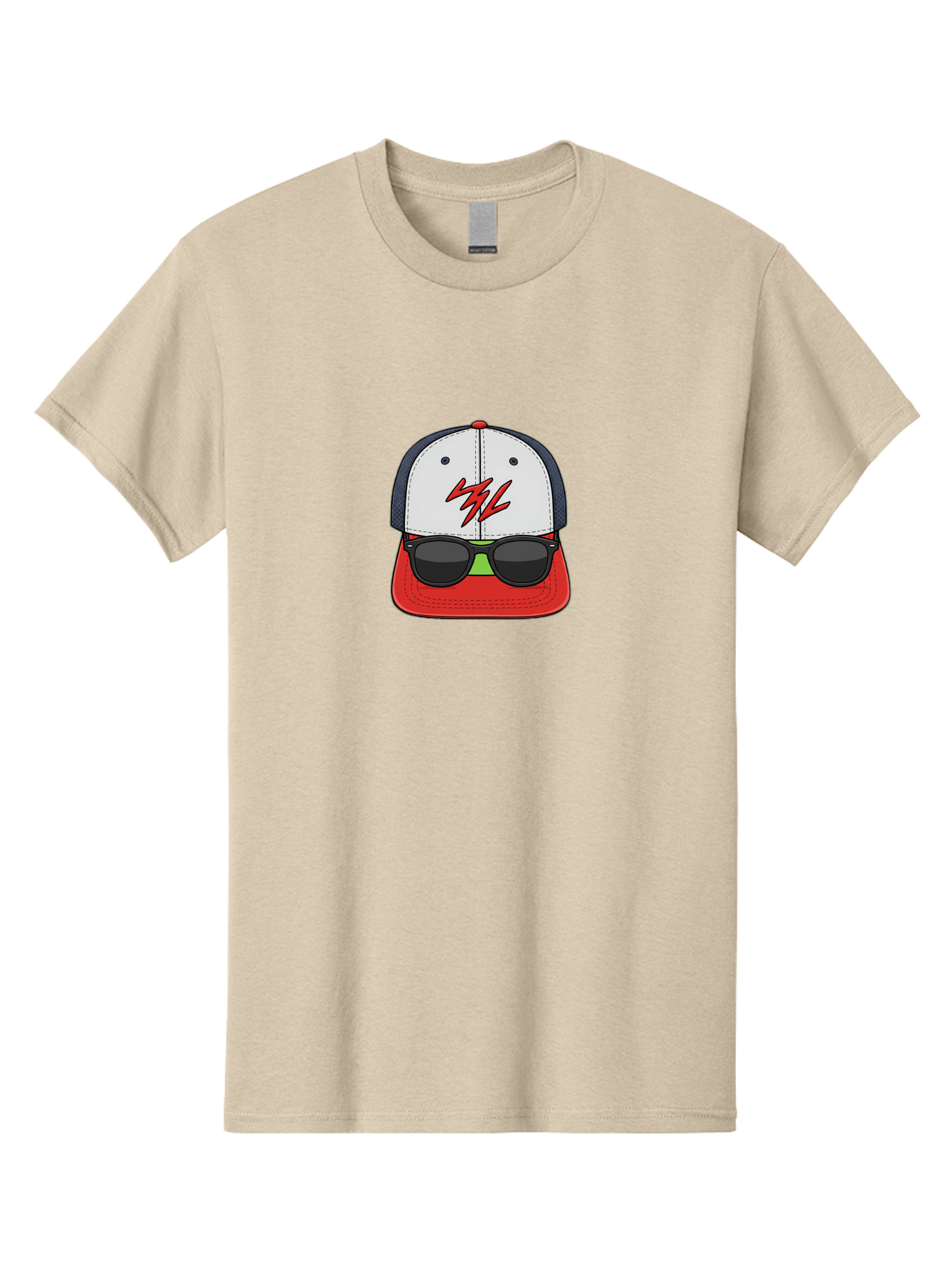 Mlb-Cap-Sunglasses Men'S Graphic Tee, 100% Cotton, Comfortable Casual Summer Wear, Machine Washable, Baseball Cap, Sunglasses, Red And White, Mlb Logo, Stylized Graphic, Sports Apparel, Fashion Accessory, Trendy Illustration, Logo Design, Bad329