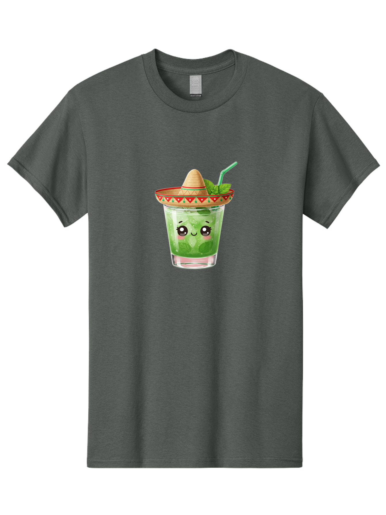 Mojito-With-Sombrero Men'S Graphic Tee, 100% Cotton, Comfortable Casual Summer Wear, Machine Washable, Mojito Cocktail, Refreshing Drink, Mint Leaves, Cute Face, Straw, Sombrero Hat, Festive Vibe, Cartoon Style, Fun Illustration, Summer Drink Bad332