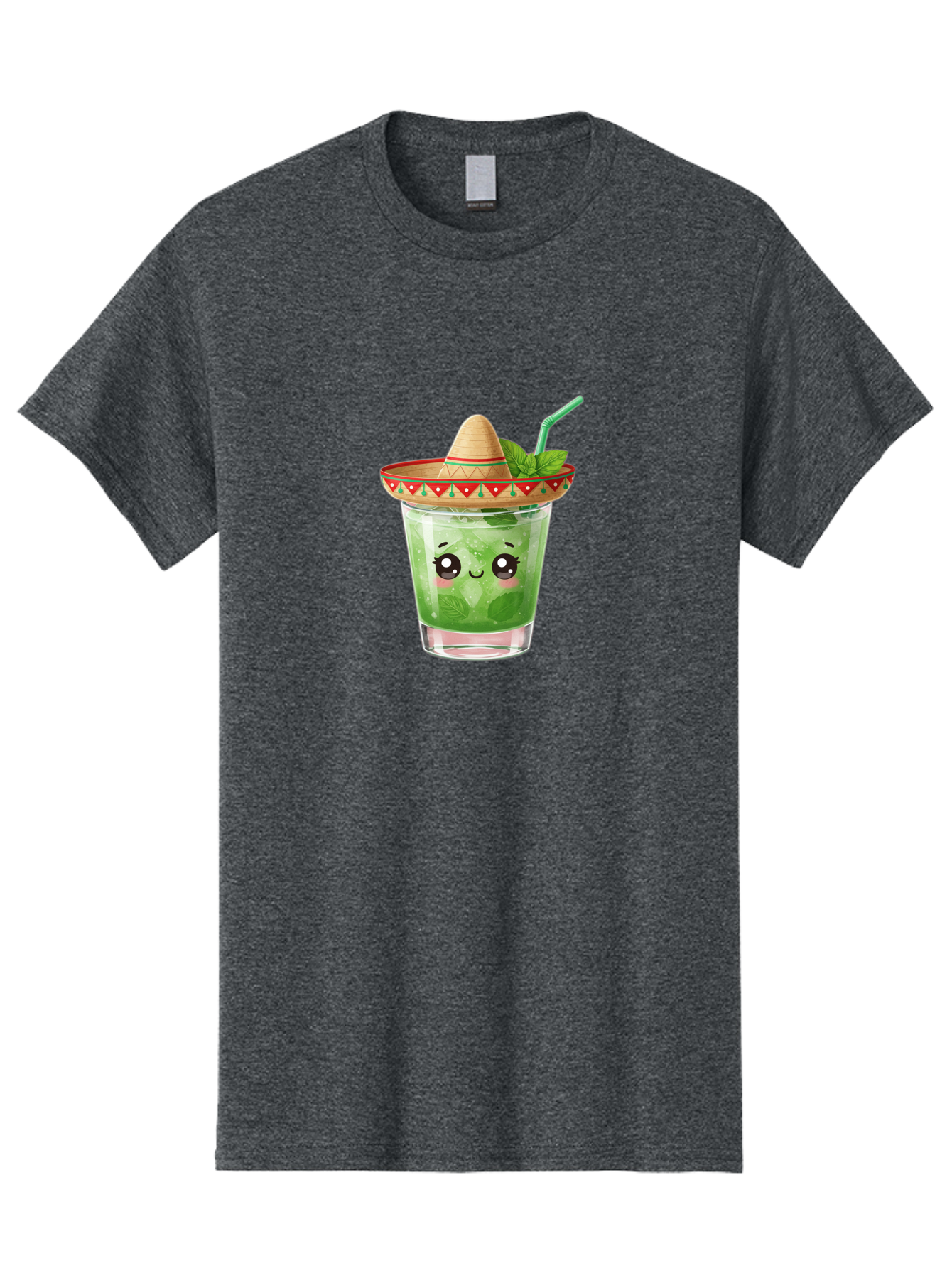 Mojito-With-Sombrero Men'S Graphic Tee, 100% Cotton, Comfortable Casual Summer Wear, Machine Washable, Mojito Cocktail, Refreshing Drink, Mint Leaves, Cute Face, Straw, Sombrero Hat, Festive Vibe, Cartoon Style, Fun Illustration, Summer Drink Bad332