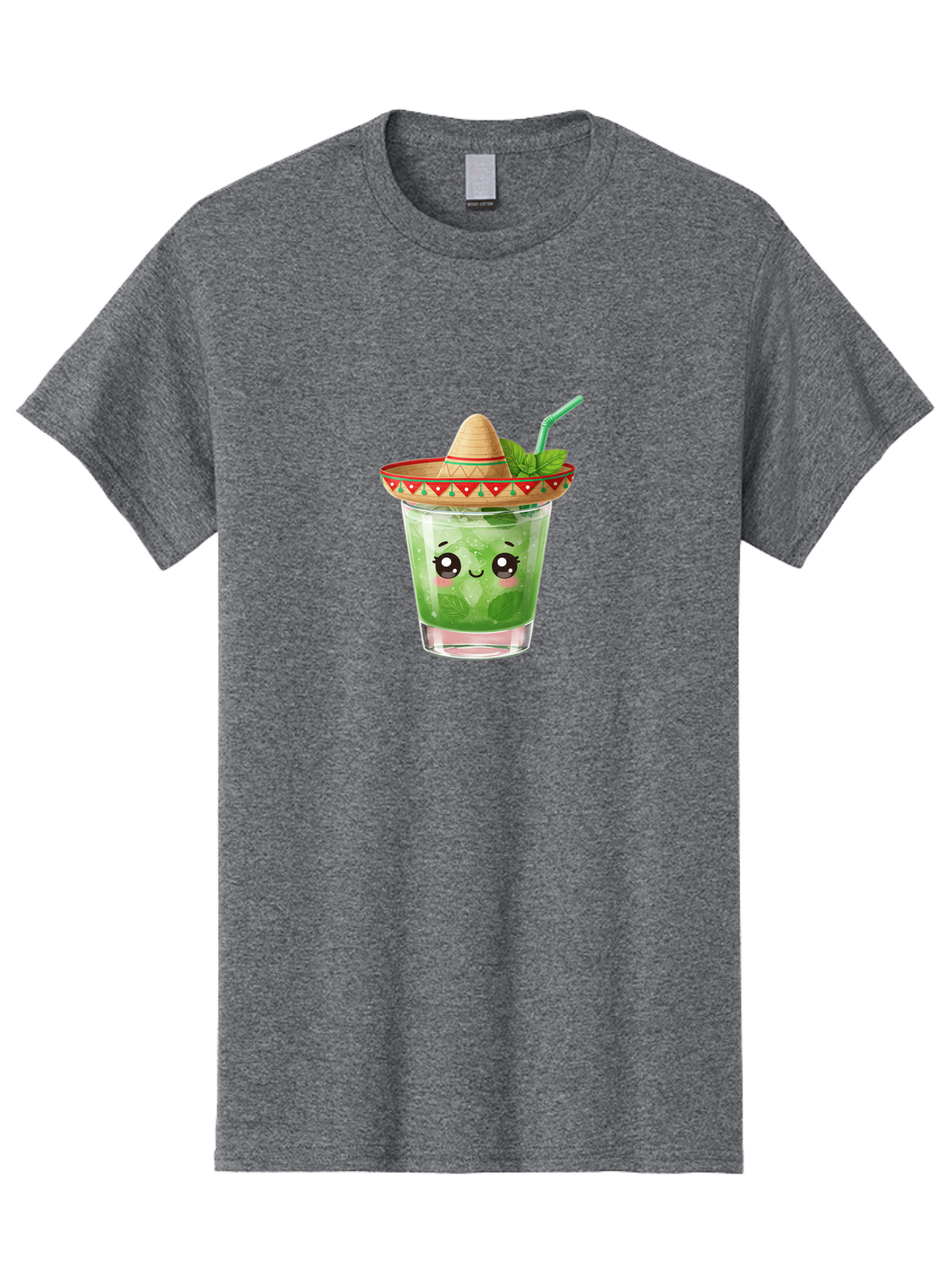 Mojito-With-Sombrero Men'S Graphic Tee, 100% Cotton, Comfortable Casual Summer Wear, Machine Washable, Mojito Cocktail, Refreshing Drink, Mint Leaves, Cute Face, Straw, Sombrero Hat, Festive Vibe, Cartoon Style, Fun Illustration, Summer Drink Bad332