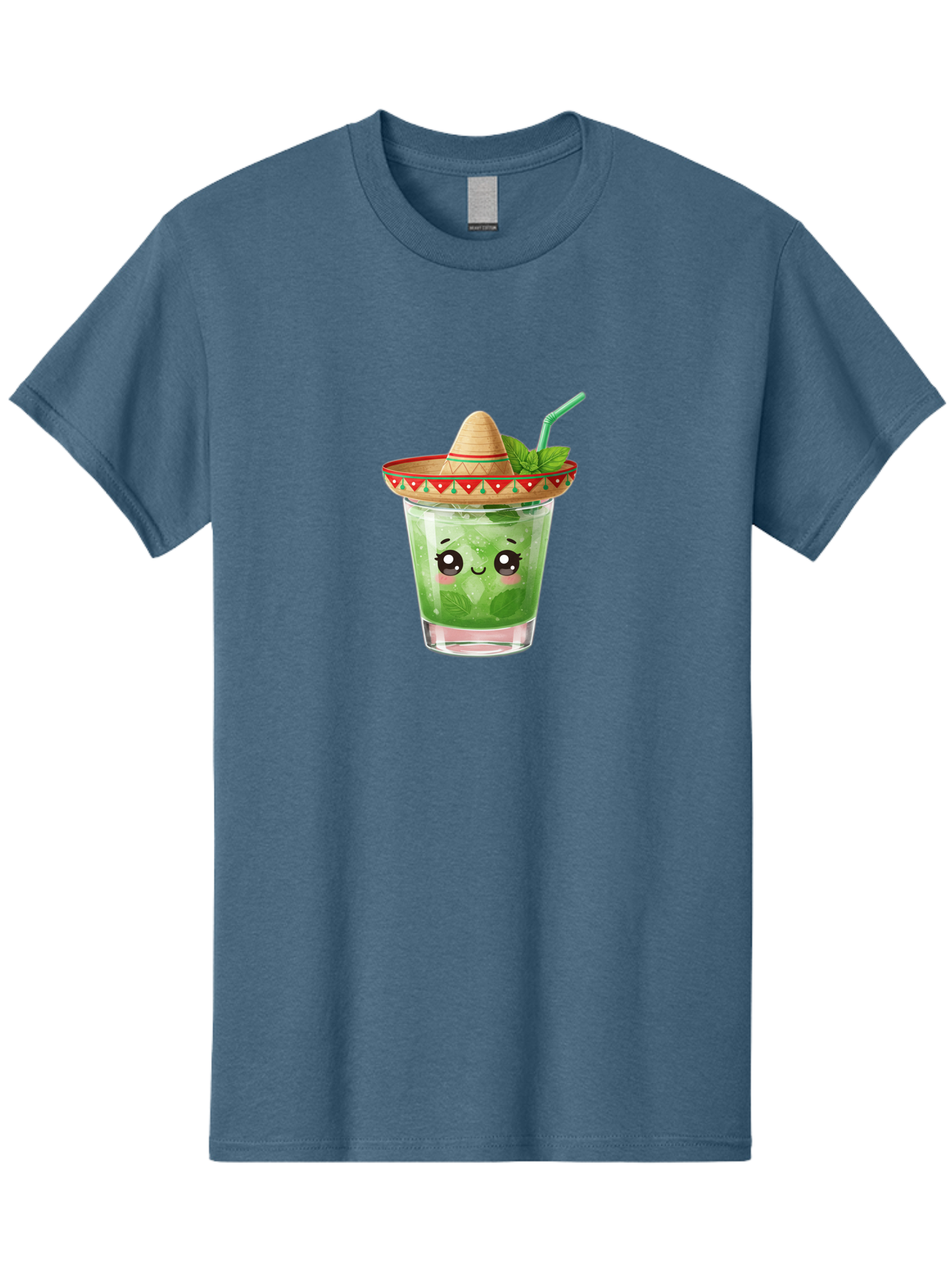 Mojito-With-Sombrero Men'S Graphic Tee, 100% Cotton, Comfortable Casual Summer Wear, Machine Washable, Mojito Cocktail, Refreshing Drink, Mint Leaves, Cute Face, Straw, Sombrero Hat, Festive Vibe, Cartoon Style, Fun Illustration, Summer Drink Bad332