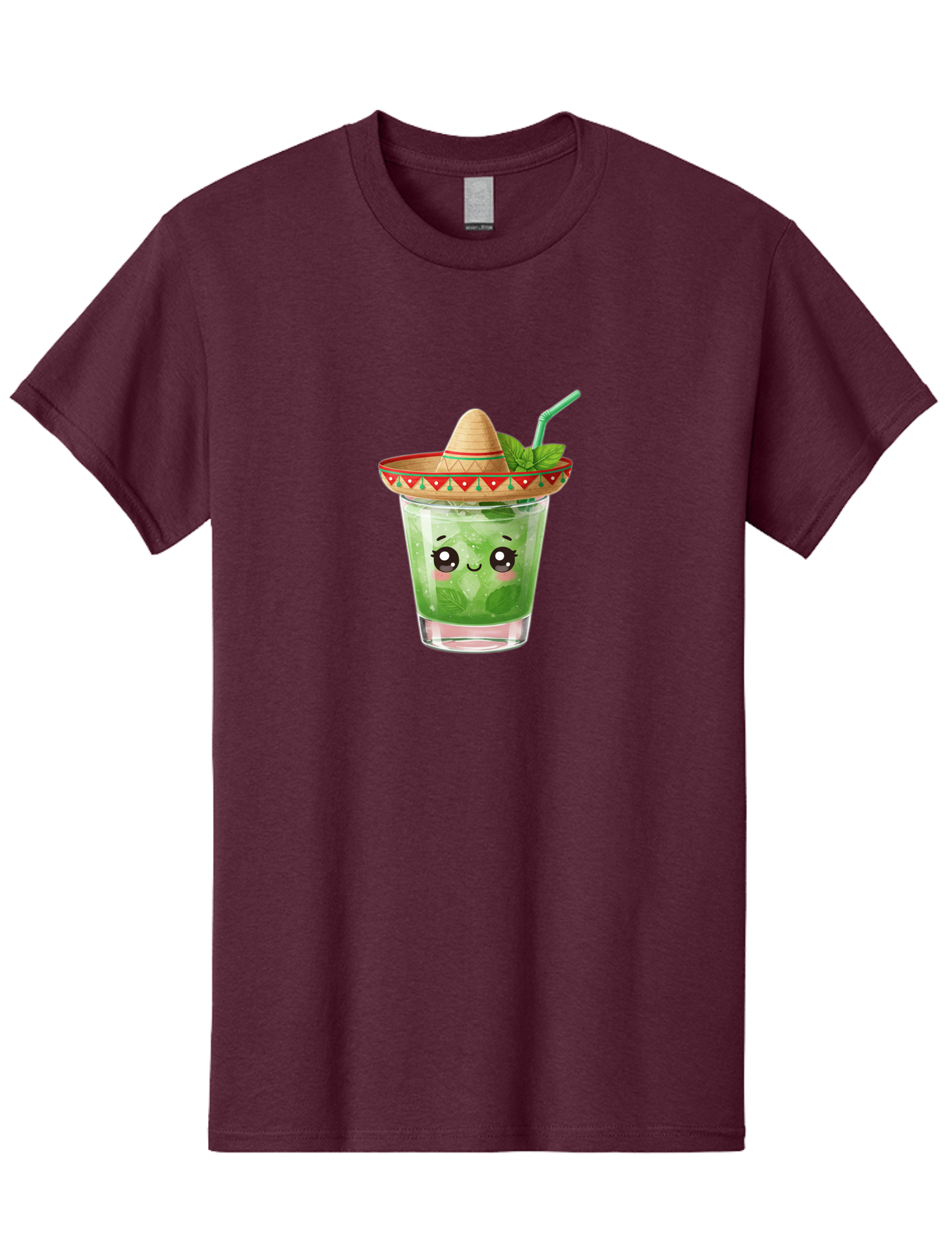 Mojito-With-Sombrero Men'S Graphic Tee, 100% Cotton, Comfortable Casual Summer Wear, Machine Washable, Mojito Cocktail, Refreshing Drink, Mint Leaves, Cute Face, Straw, Sombrero Hat, Festive Vibe, Cartoon Style, Fun Illustration, Summer Drink Bad332