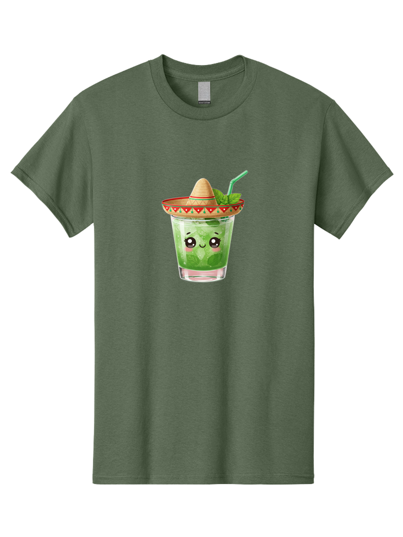 Mojito-With-Sombrero Men'S Graphic Tee, 100% Cotton, Comfortable Casual Summer Wear, Machine Washable, Mojito Cocktail, Refreshing Drink, Mint Leaves, Cute Face, Straw, Sombrero Hat, Festive Vibe, Cartoon Style, Fun Illustration, Summer Drink Bad332