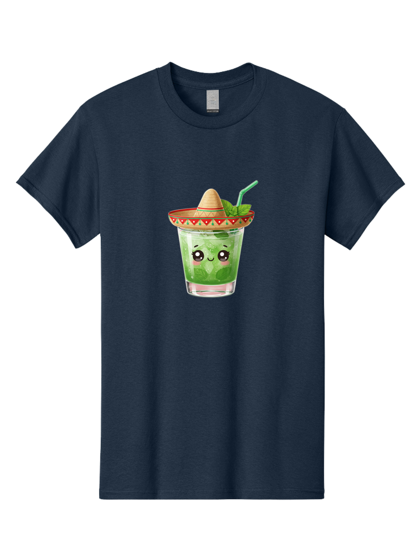 Mojito-With-Sombrero Men'S Graphic Tee, 100% Cotton, Comfortable Casual Summer Wear, Machine Washable, Mojito Cocktail, Refreshing Drink, Mint Leaves, Cute Face, Straw, Sombrero Hat, Festive Vibe, Cartoon Style, Fun Illustration, Summer Drink Bad332