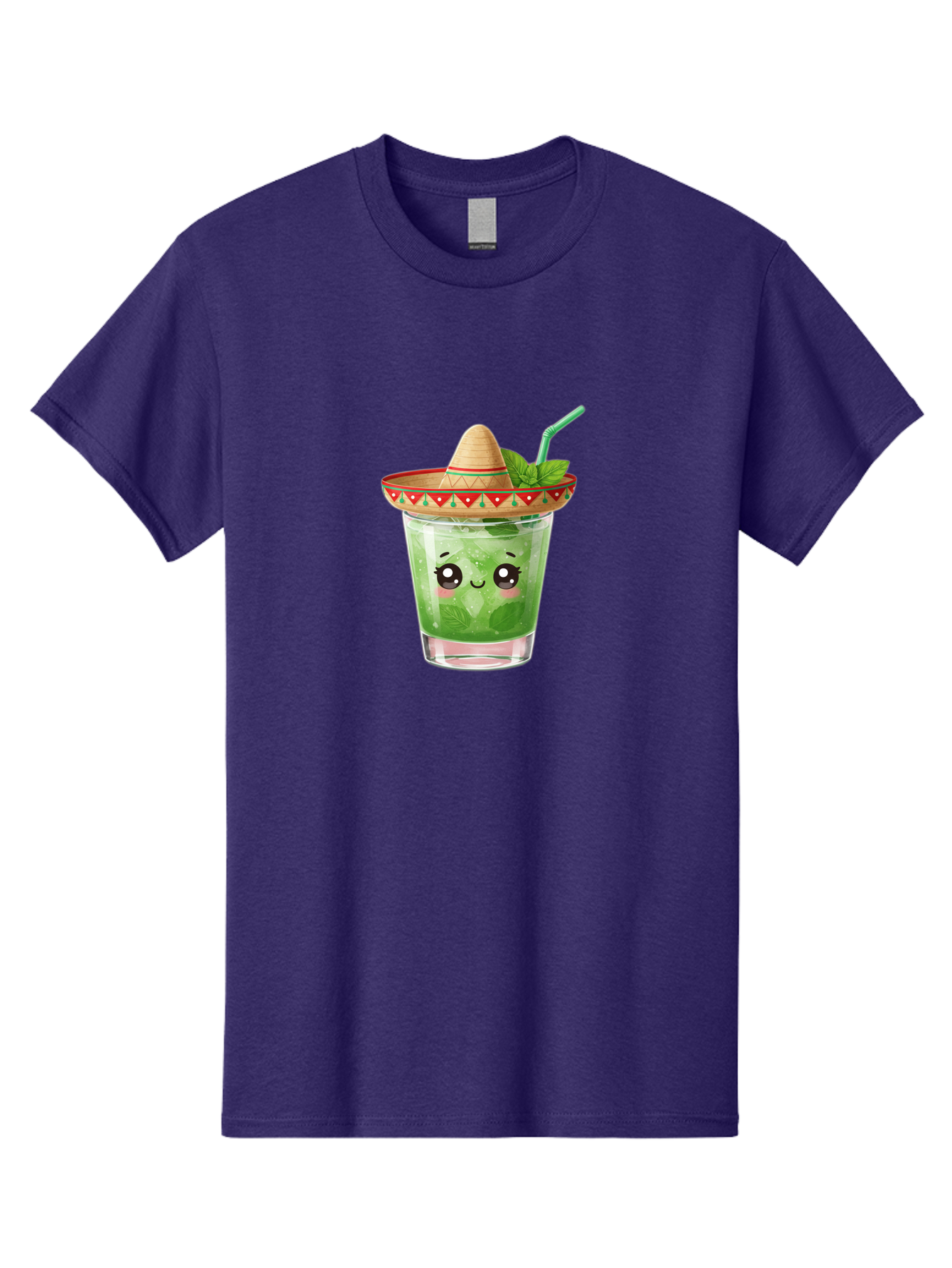 Mojito-With-Sombrero Men'S Graphic Tee, 100% Cotton, Comfortable Casual Summer Wear, Machine Washable, Mojito Cocktail, Refreshing Drink, Mint Leaves, Cute Face, Straw, Sombrero Hat, Festive Vibe, Cartoon Style, Fun Illustration, Summer Drink Bad332