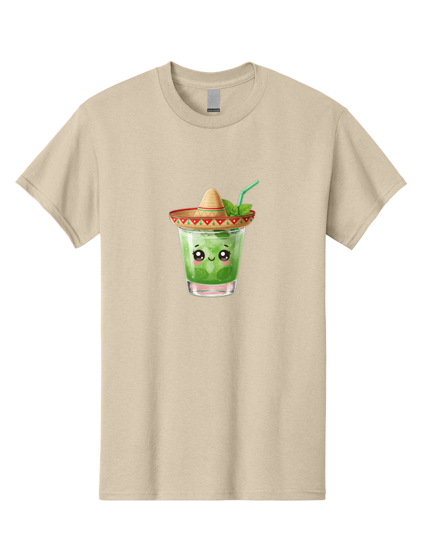 Mojito-With-Sombrero Men'S Graphic Tee, 100% Cotton, Comfortable Casual Summer Wear, Machine Washable, Mojito Cocktail, Refreshing Drink, Mint Leaves, Cute Face, Straw, Sombrero Hat, Festive Vibe, Cartoon Style, Fun Illustration, Summer Drink Bad332
