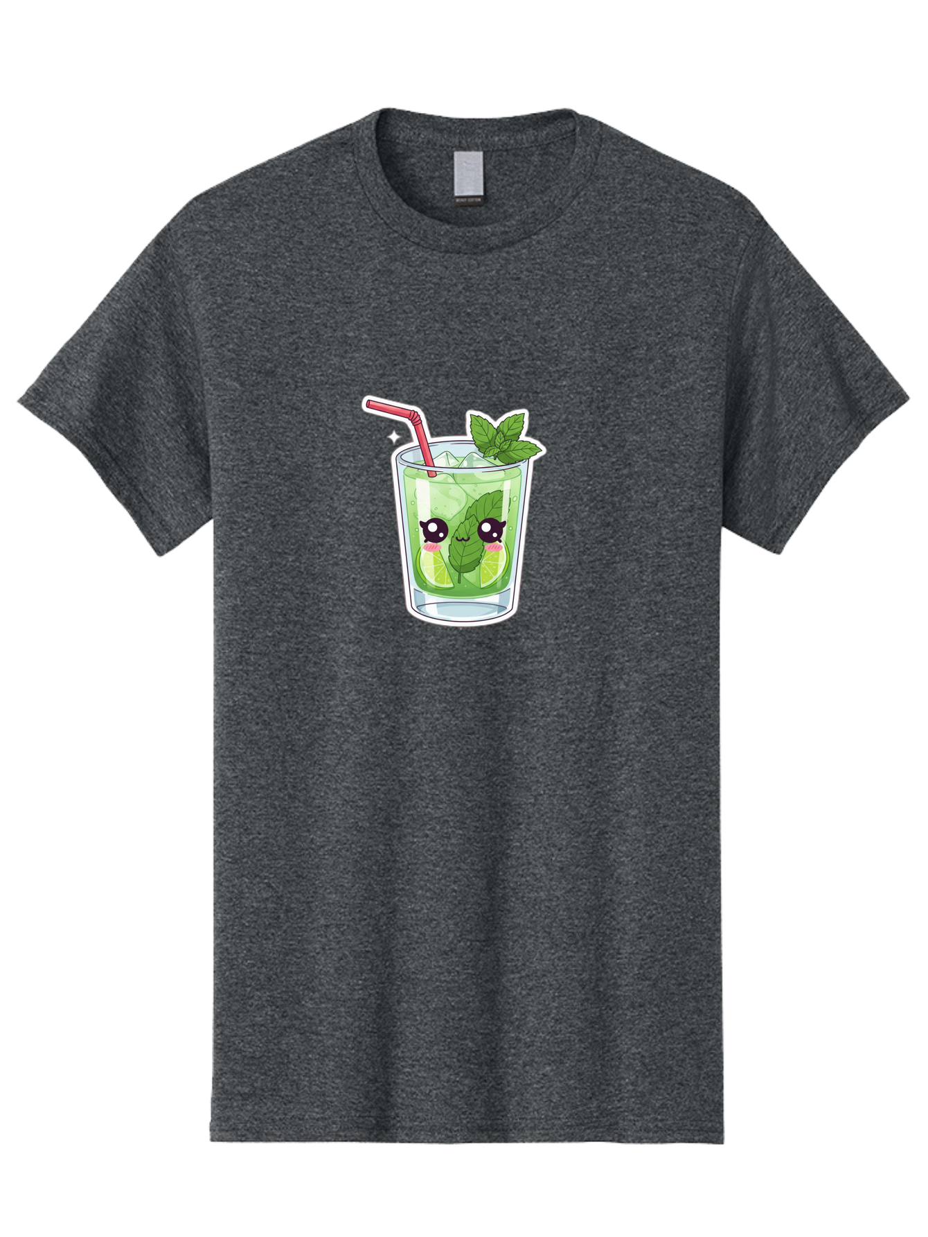 Mojito Men'S Graphic Tee, 100% Cotton, Comfortable Casual Summer Wear, Machine Washable, Mojito Cocktail, Refreshing Drink, Lime Wedges, Mint Leaves, Cartoon Style, Cute Characters, Summer Vibes, Pink Straw, Fun Illustration, Kawaii Design, Bad333