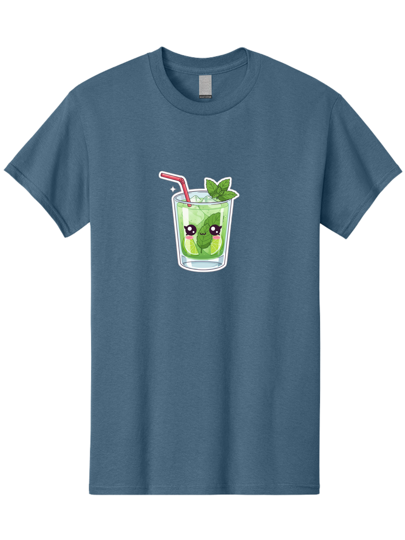 Mojito Men'S Graphic Tee, 100% Cotton, Comfortable Casual Summer Wear, Machine Washable, Mojito Cocktail, Refreshing Drink, Lime Wedges, Mint Leaves, Cartoon Style, Cute Characters, Summer Vibes, Pink Straw, Fun Illustration, Kawaii Design, Bad333