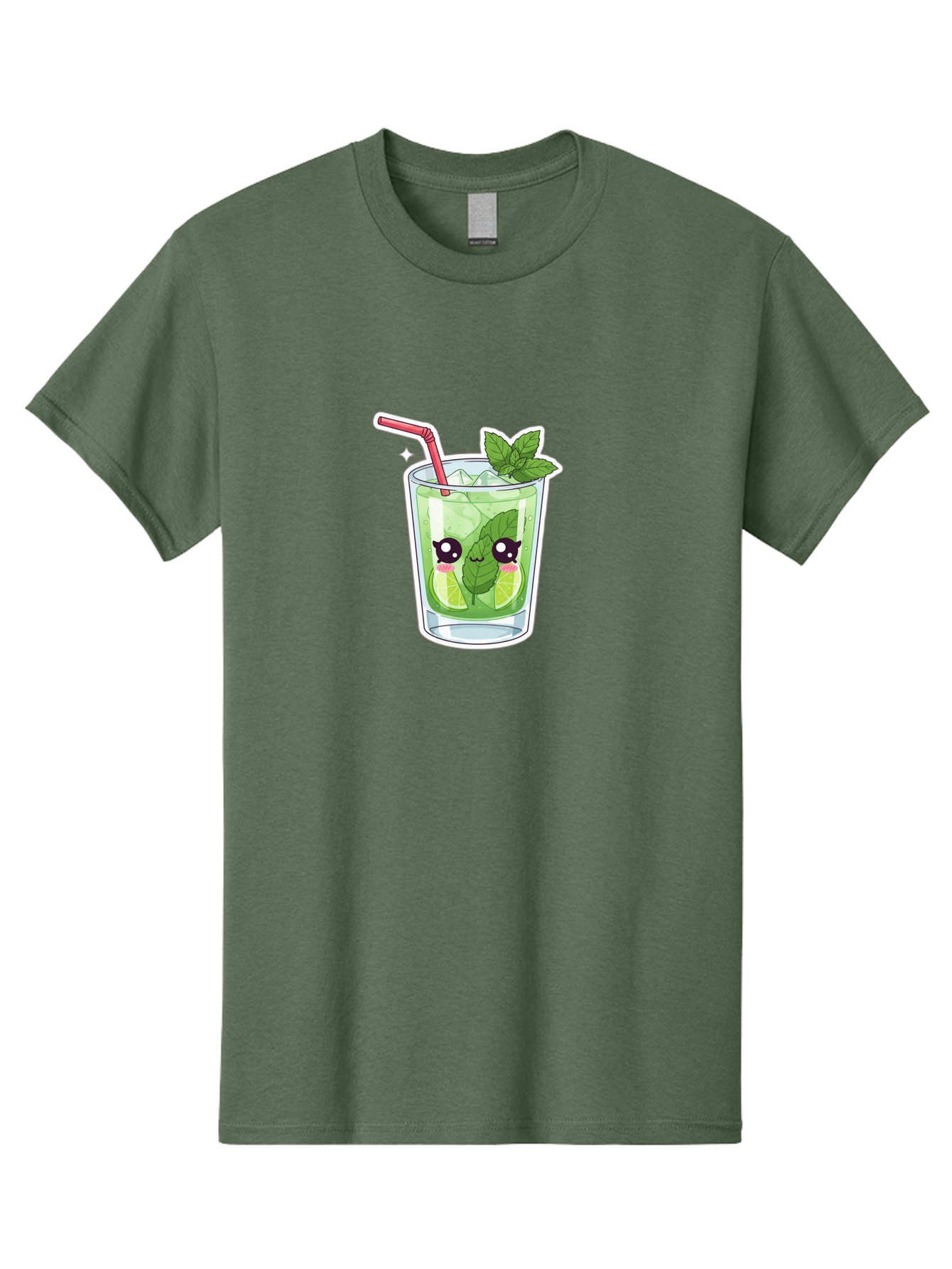 Mojito Men'S Graphic Tee, 100% Cotton, Comfortable Casual Summer Wear, Machine Washable, Mojito Cocktail, Refreshing Drink, Lime Wedges, Mint Leaves, Cartoon Style, Cute Characters, Summer Vibes, Pink Straw, Fun Illustration, Kawaii Design, Bad333