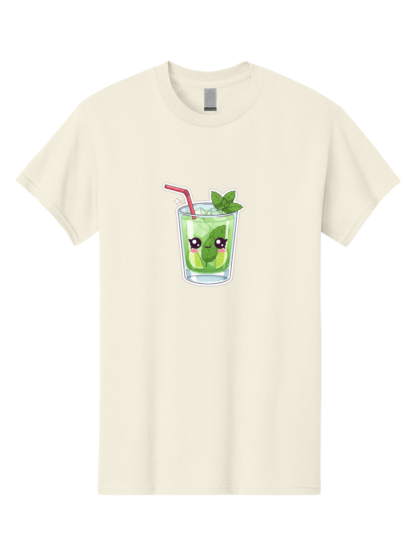 Mojito Men'S Graphic Tee, 100% Cotton, Comfortable Casual Summer Wear, Machine Washable, Mojito Cocktail, Refreshing Drink, Lime Wedges, Mint Leaves, Cartoon Style, Cute Characters, Summer Vibes, Pink Straw, Fun Illustration, Kawaii Design, Bad333