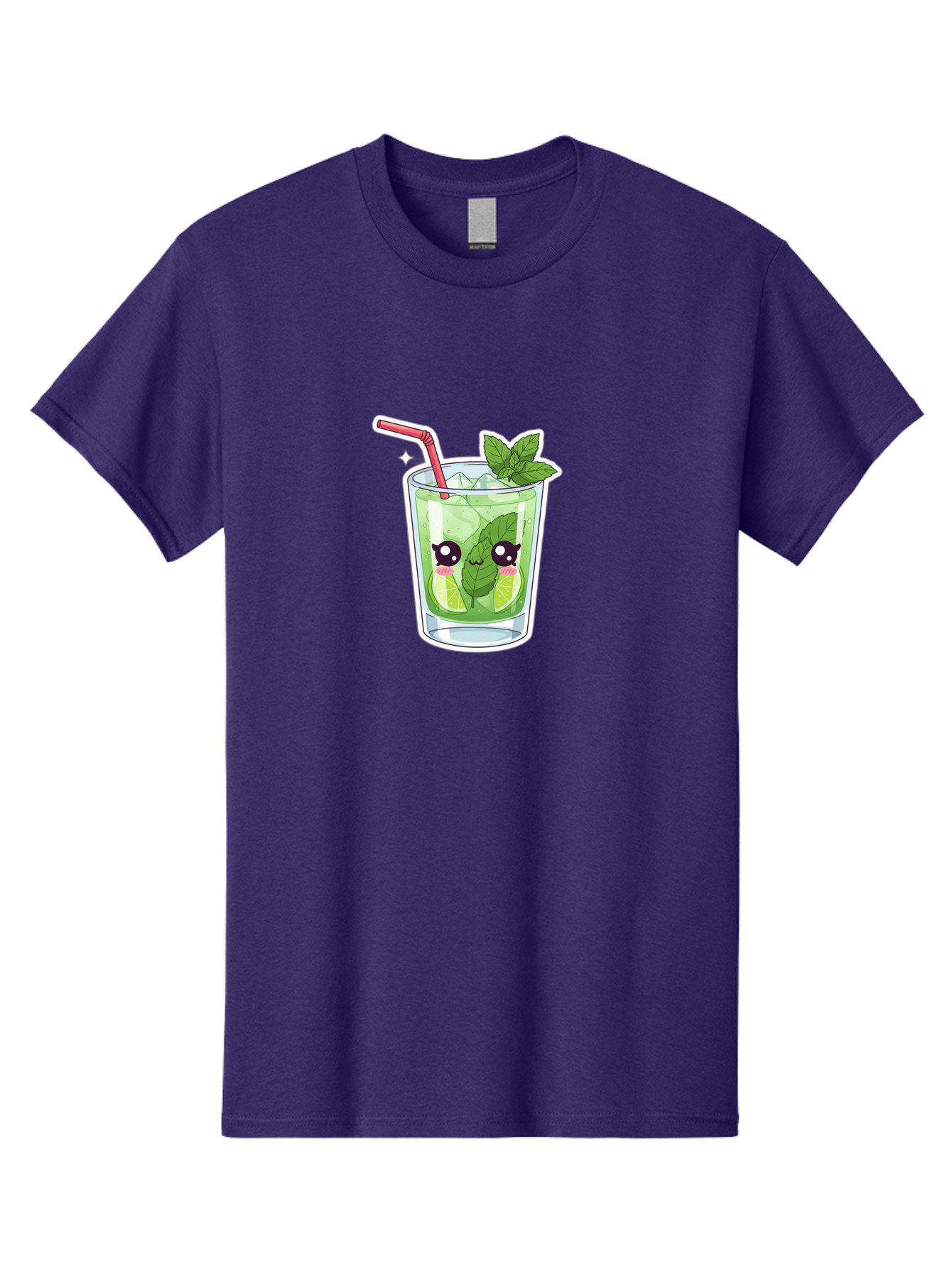 Mojito Men'S Graphic Tee, 100% Cotton, Comfortable Casual Summer Wear, Machine Washable, Mojito Cocktail, Refreshing Drink, Lime Wedges, Mint Leaves, Cartoon Style, Cute Characters, Summer Vibes, Pink Straw, Fun Illustration, Kawaii Design, Bad333