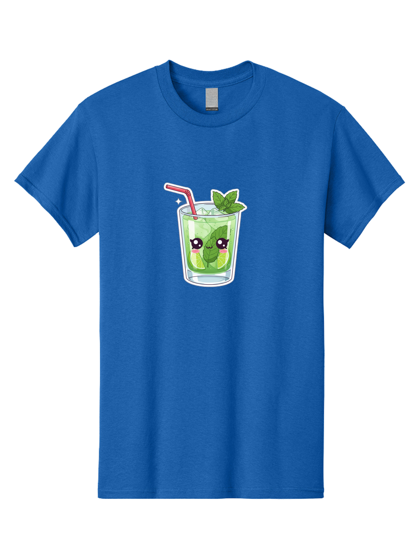 Mojito Men'S Graphic Tee, 100% Cotton, Comfortable Casual Summer Wear, Machine Washable, Mojito Cocktail, Refreshing Drink, Lime Wedges, Mint Leaves, Cartoon Style, Cute Characters, Summer Vibes, Pink Straw, Fun Illustration, Kawaii Design, Bad333