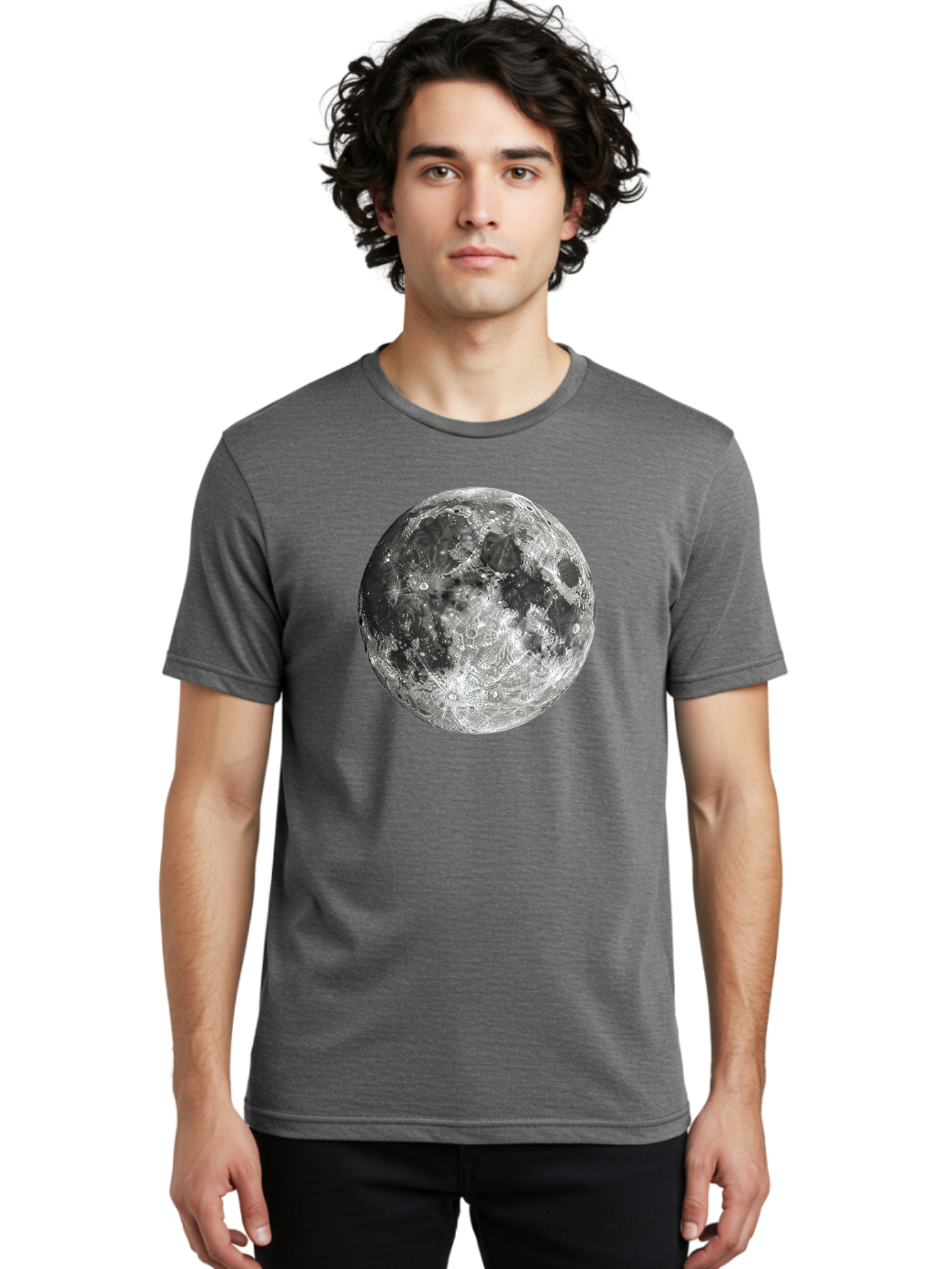 Moon-1 Men'S Graphic Tee, 100% Cotton, Comfortable Casual Summer Wear, Machine Washable, Lunar Surface, Cratered Terrain, Moon'S Topography, Astronomical Body, Night Sky, Space Exploration, Celestial Object, Moonlit Landscape Bad334
