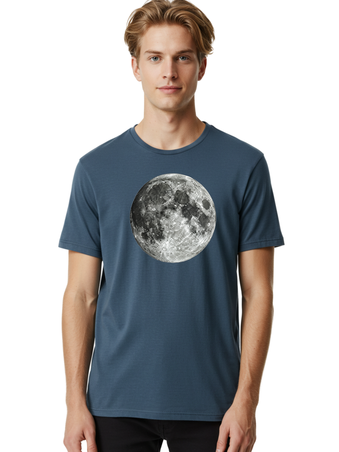 Moon-1 Men'S Graphic Tee, 100% Cotton, Comfortable Casual Summer Wear, Machine Washable, Lunar Surface, Cratered Terrain, Moon'S Topography, Astronomical Body, Night Sky, Space Exploration, Celestial Object, Moonlit Landscape Bad334