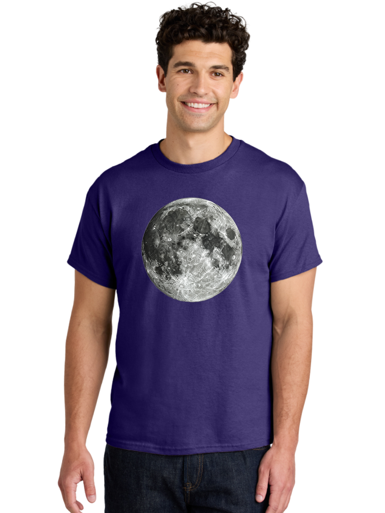 Moon-1 Men'S Graphic Tee, 100% Cotton, Comfortable Casual Summer Wear, Machine Washable, Lunar Surface, Cratered Terrain, Moon'S Topography, Astronomical Body, Night Sky, Space Exploration, Celestial Object, Moonlit Landscape Bad334