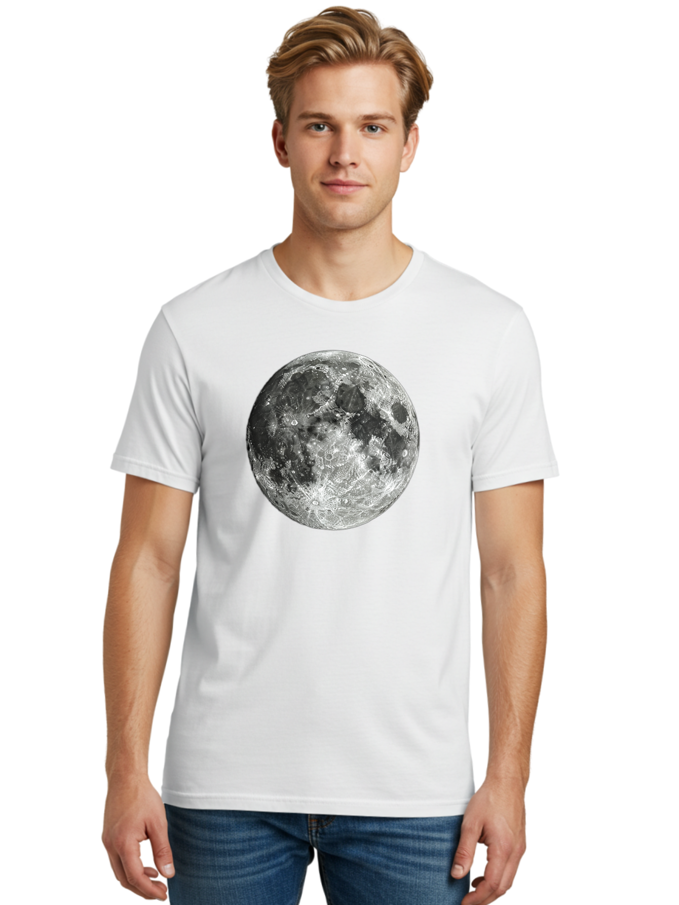 Moon-1 Men'S Graphic Tee, 100% Cotton, Comfortable Casual Summer Wear, Machine Washable, Lunar Surface, Cratered Terrain, Moon'S Topography, Astronomical Body, Night Sky, Space Exploration, Celestial Object, Moonlit Landscape Bad334