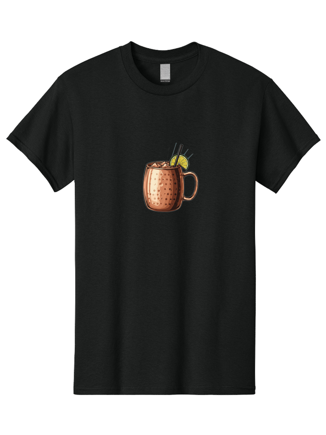 Moscow-Mule Men'S Graphic Tee, 100% Cotton, Comfortable Casual Summer Wear, Machine Washable, Copper Mug, Moscow Mule, Iced Drink, Lime Wedge, Black Straw, Condensation, Refreshing Cocktail, Cold Beverage, Summer Drink, Vodka Mixer Bad340