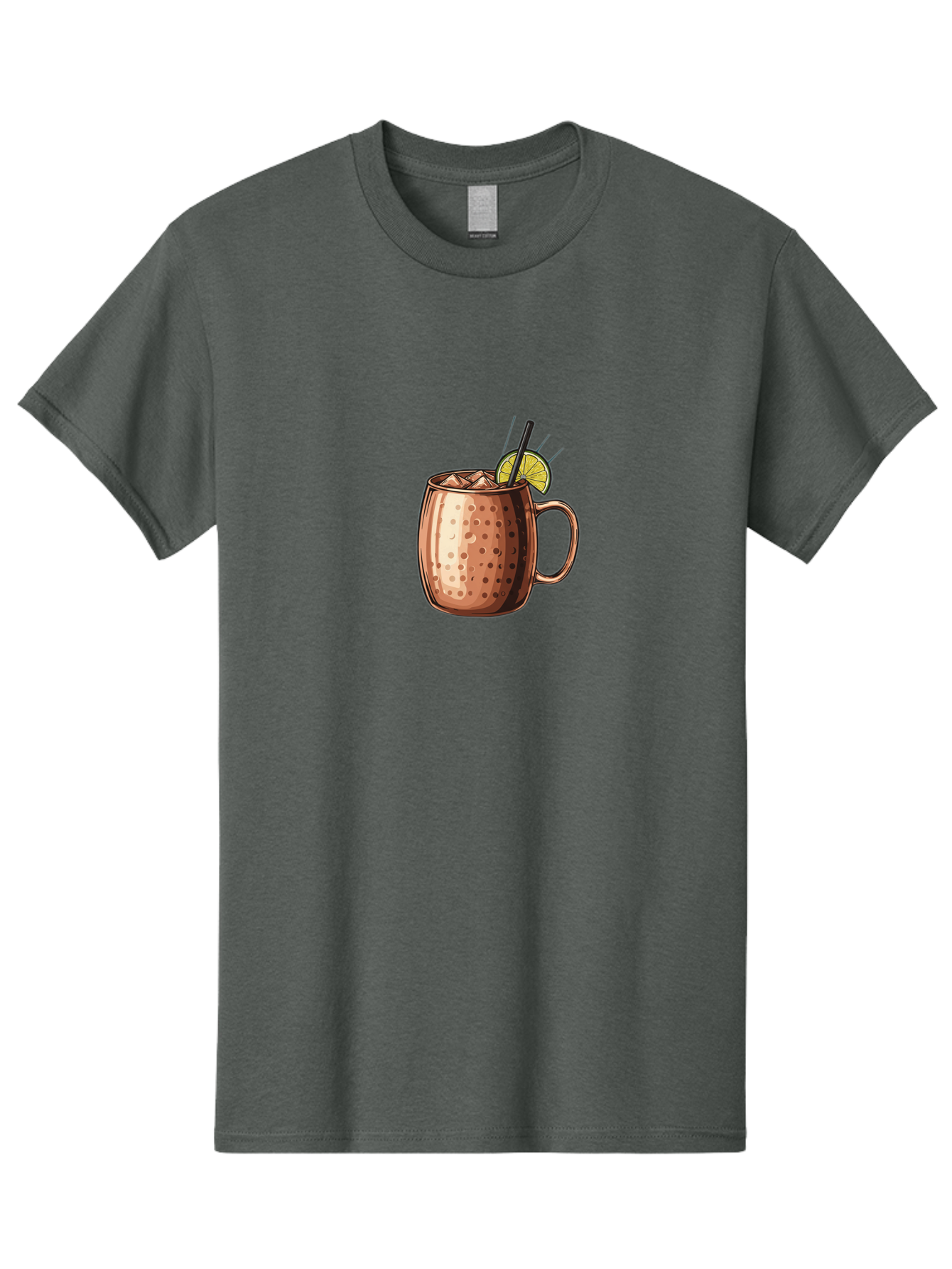 Moscow-Mule Men'S Graphic Tee, 100% Cotton, Comfortable Casual Summer Wear, Machine Washable, Copper Mug, Moscow Mule, Iced Drink, Lime Wedge, Black Straw, Condensation, Refreshing Cocktail, Cold Beverage, Summer Drink, Vodka Mixer Bad340