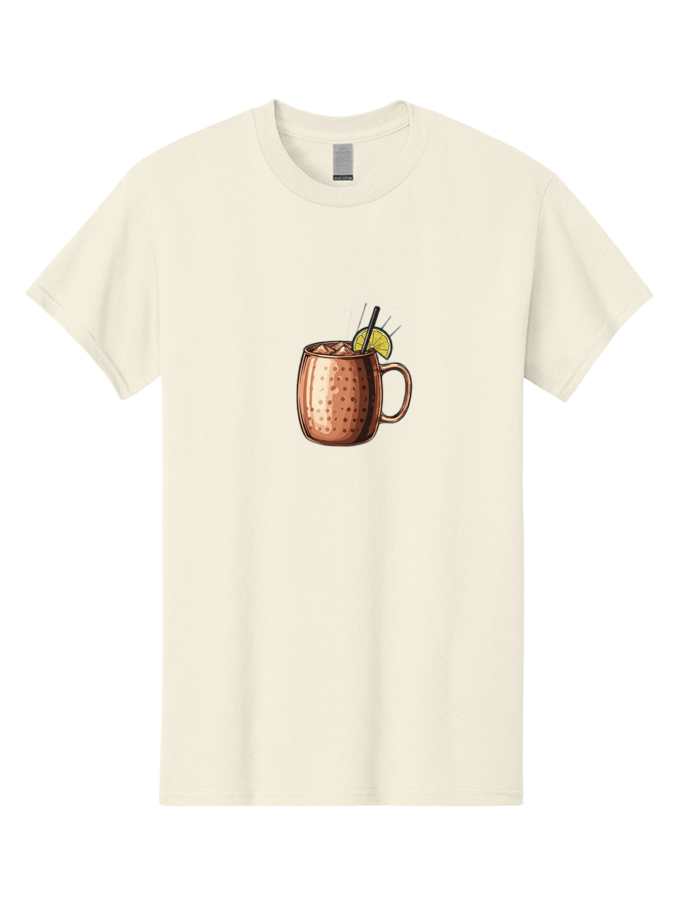 Moscow-Mule Men'S Graphic Tee, 100% Cotton, Comfortable Casual Summer Wear, Machine Washable, Copper Mug, Moscow Mule, Iced Drink, Lime Wedge, Black Straw, Condensation, Refreshing Cocktail, Cold Beverage, Summer Drink, Vodka Mixer Bad340