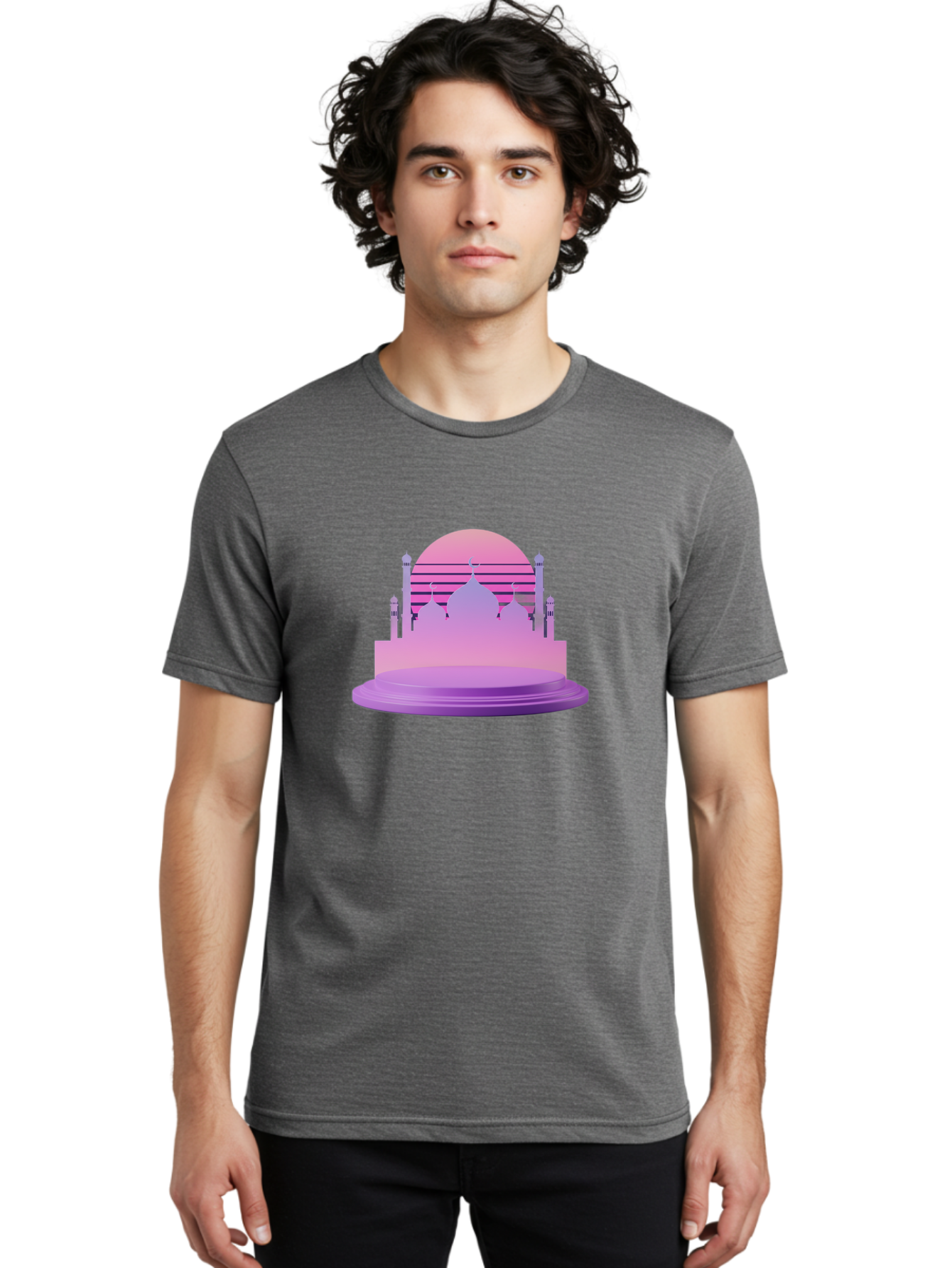 Mosque-Silhouette-1 Men'S Graphic Tee, 100% Cotton, Comfortable Casual Summer Wear, Machine Washable, Mosque Silhouette, Islamic Architecture, Cultural Heritage, Serene Atmosphere, Minimalist Design, Vibrant Colors, Peaceful Ambiance, Bad341