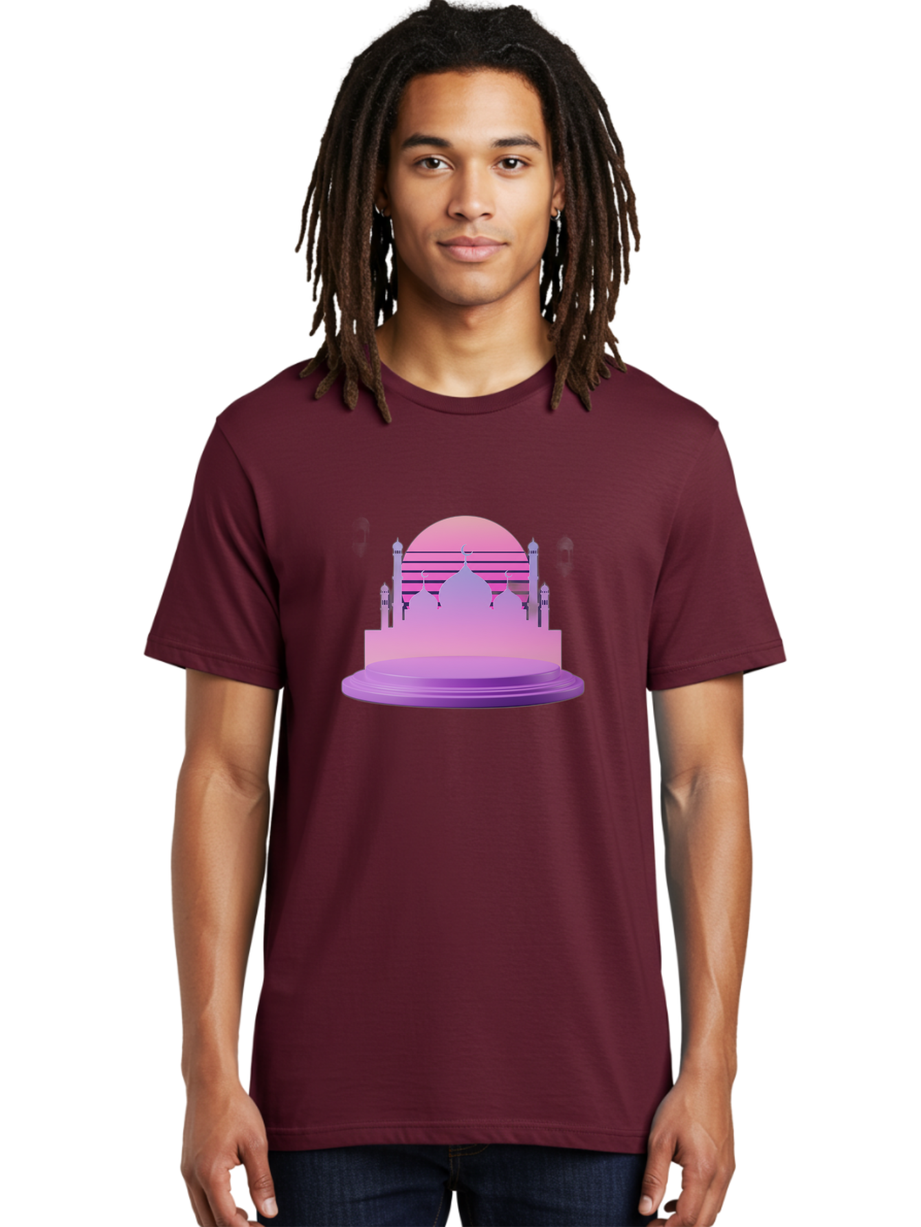 Mosque-Silhouette-1 Men'S Graphic Tee, 100% Cotton, Comfortable Casual Summer Wear, Machine Washable, Mosque Silhouette, Islamic Architecture, Cultural Heritage, Serene Atmosphere, Minimalist Design, Vibrant Colors, Peaceful Ambiance, Bad341