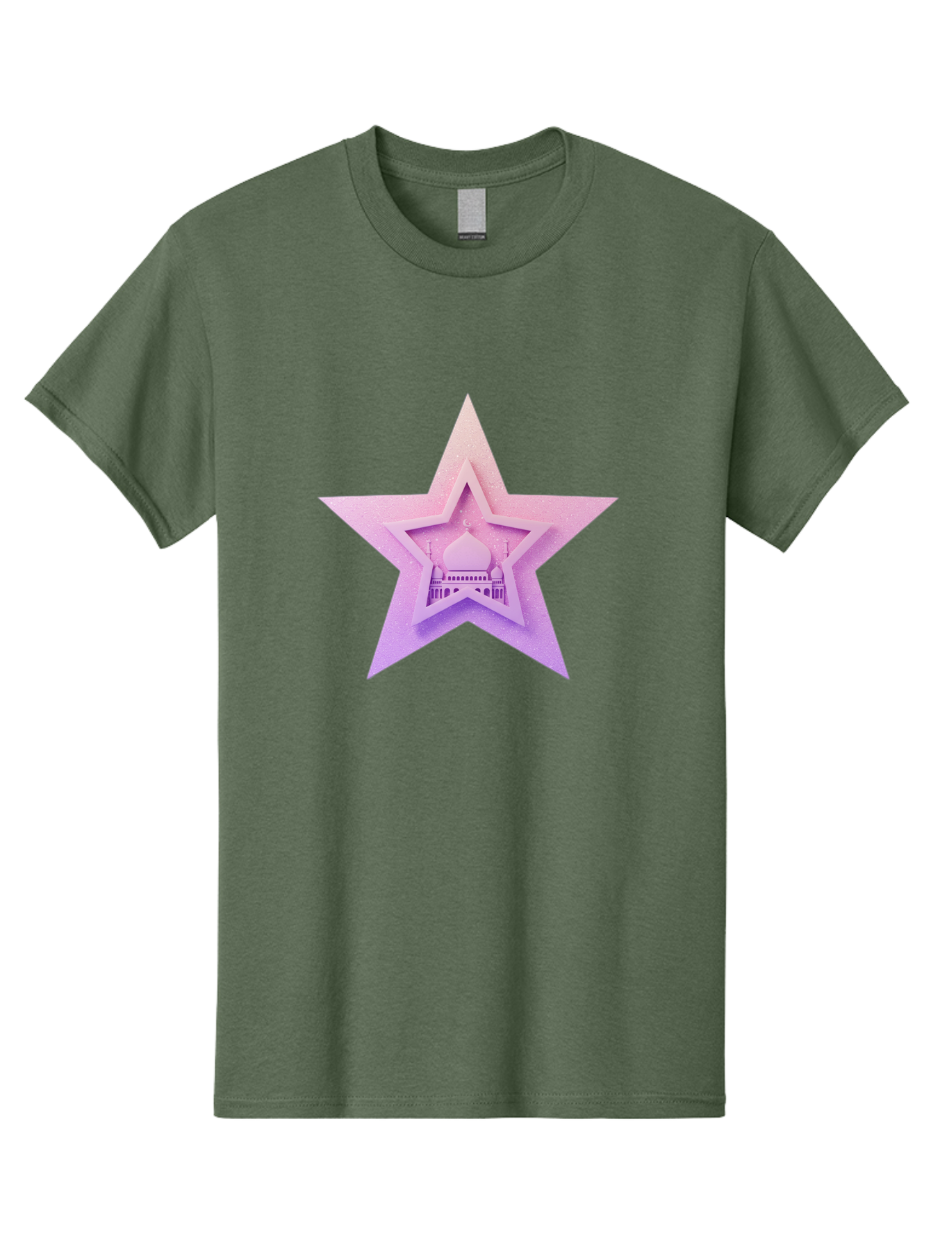 Mosque-Star Men'S Graphic Tee, 100% Cotton, Comfortable Casual Summer Wear, Machine Washable, Taj Mahal, Islamic Architecture, Pastel Colors, Star Shape, Religious Symbols, Cultural Heritage, Indian Monument, Sacred Building Bad343
