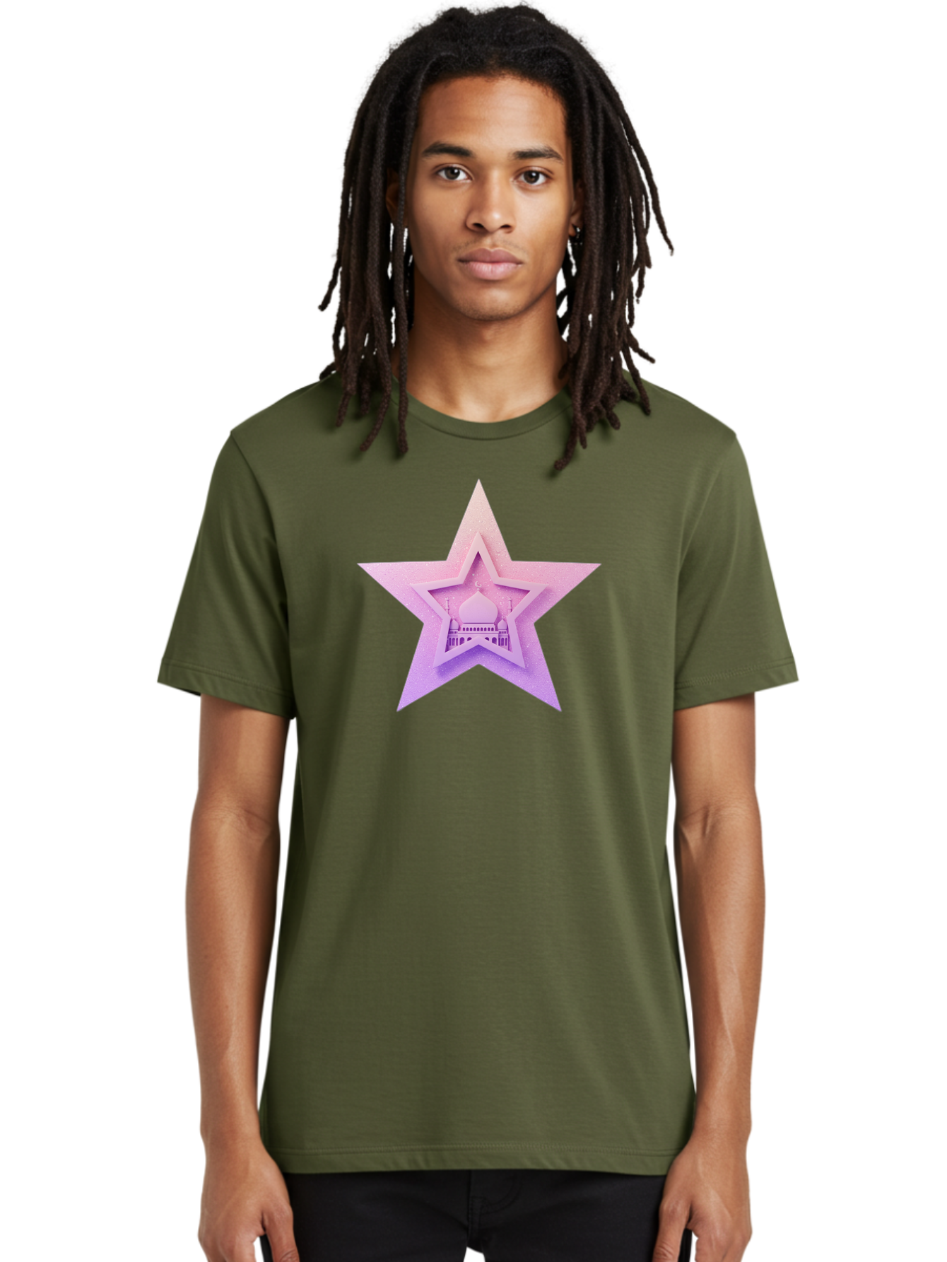Mosque-Star Men'S Graphic Tee, 100% Cotton, Comfortable Casual Summer Wear, Machine Washable, Taj Mahal, Islamic Architecture, Pastel Colors, Star Shape, Religious Symbols, Cultural Heritage, Indian Monument, Sacred Building Bad343