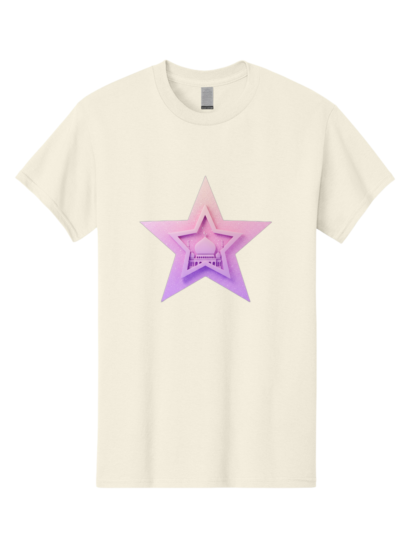 Mosque-Star Men'S Graphic Tee, 100% Cotton, Comfortable Casual Summer Wear, Machine Washable, Taj Mahal, Islamic Architecture, Pastel Colors, Star Shape, Religious Symbols, Cultural Heritage, Indian Monument, Sacred Building Bad343