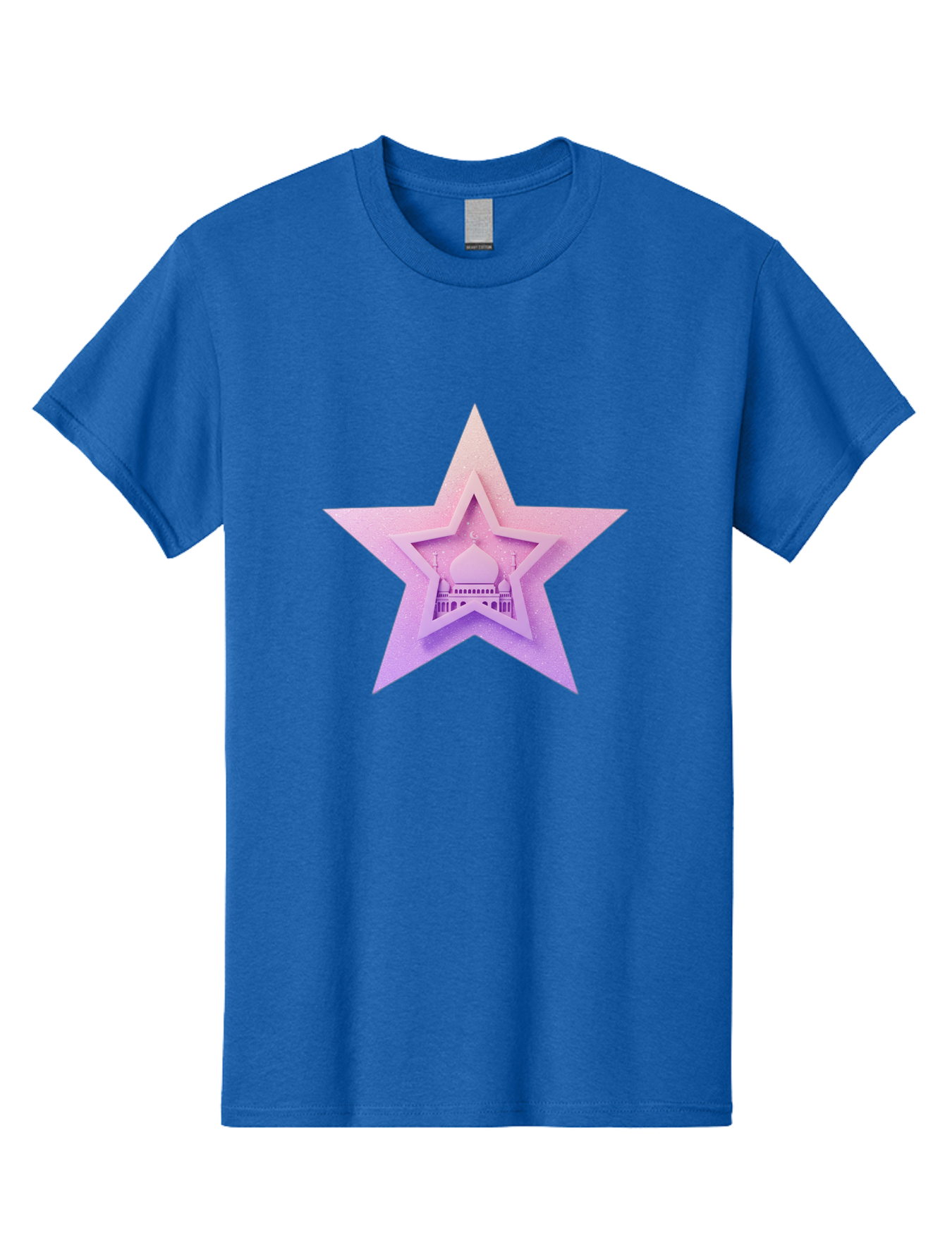 Mosque-Star Men'S Graphic Tee, 100% Cotton, Comfortable Casual Summer Wear, Machine Washable, Taj Mahal, Islamic Architecture, Pastel Colors, Star Shape, Religious Symbols, Cultural Heritage, Indian Monument, Sacred Building Bad343