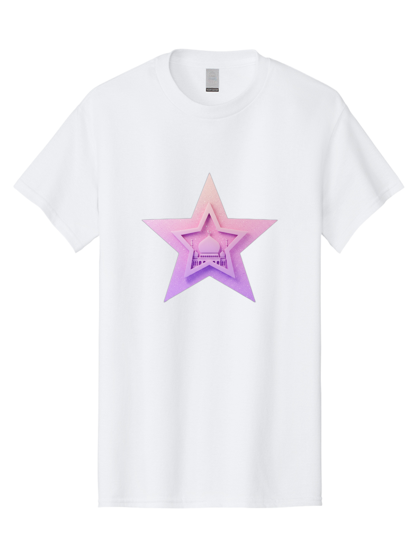 Mosque-Star Men'S Graphic Tee, 100% Cotton, Comfortable Casual Summer Wear, Machine Washable, Taj Mahal, Islamic Architecture, Pastel Colors, Star Shape, Religious Symbols, Cultural Heritage, Indian Monument, Sacred Building Bad343