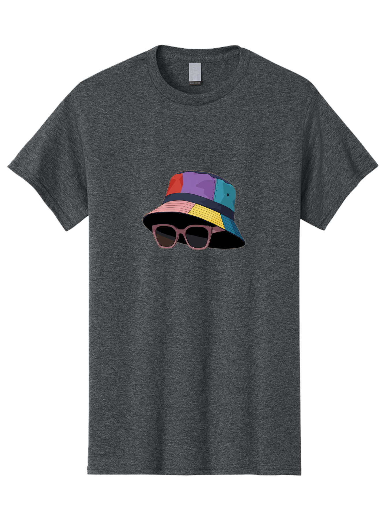 Multicolored-Bucket-Hat Men'S Graphic Tee, 100% Cotton, Comfortable Casual Summer Wear, Machine Washable, Patchwork Bucket Hat, Colorful Hat, Sunglasses Accessory, Fashion Statement, Streetwear Style, Vibrant Colors, Trendy Accessory, Bad344