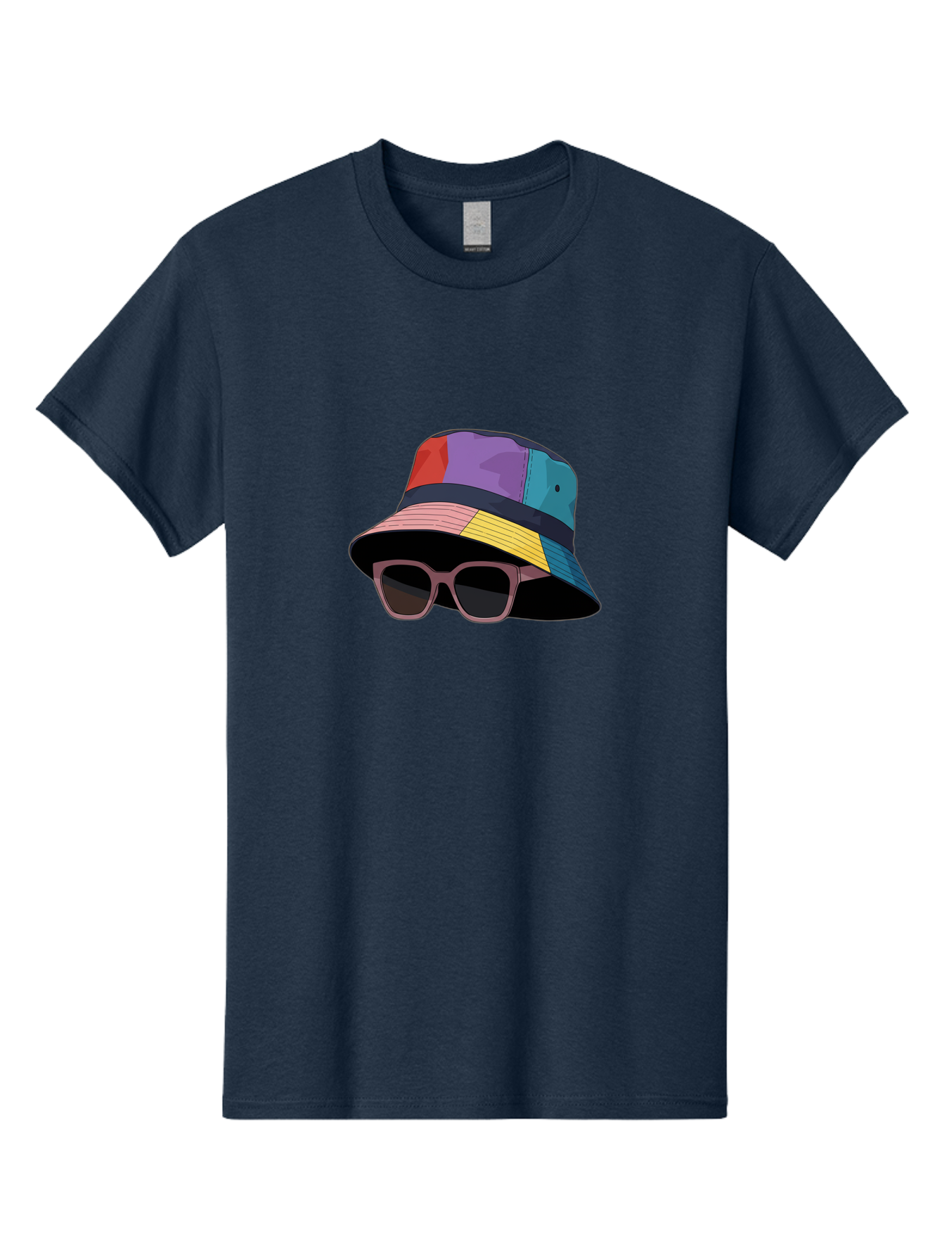 Multicolored-Bucket-Hat Men'S Graphic Tee, 100% Cotton, Comfortable Casual Summer Wear, Machine Washable, Patchwork Bucket Hat, Colorful Hat, Sunglasses Accessory, Fashion Statement, Streetwear Style, Vibrant Colors, Trendy Accessory, Bad344