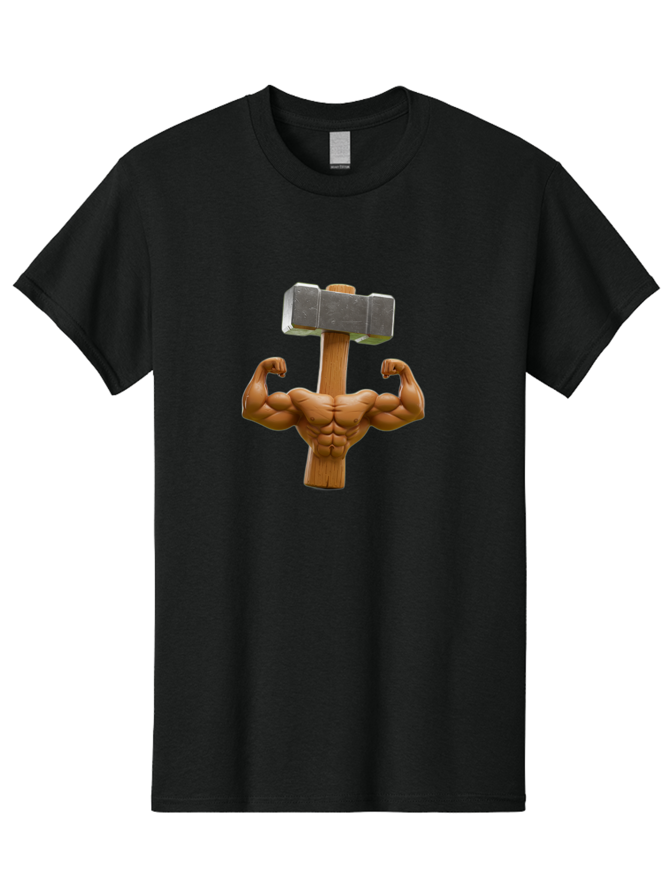 Muscular-Arm-Flexing Men'S Graphic Tee, 100% Cotton, Comfortable Casual Summer Wear, Machine Washable, Muscular Male Torso, Hammer Head, Wooden Handle, Flexed Arms, Strong Physique, Muscle Definition, Fitness, Strength Training, Bodybuilding Bad345
