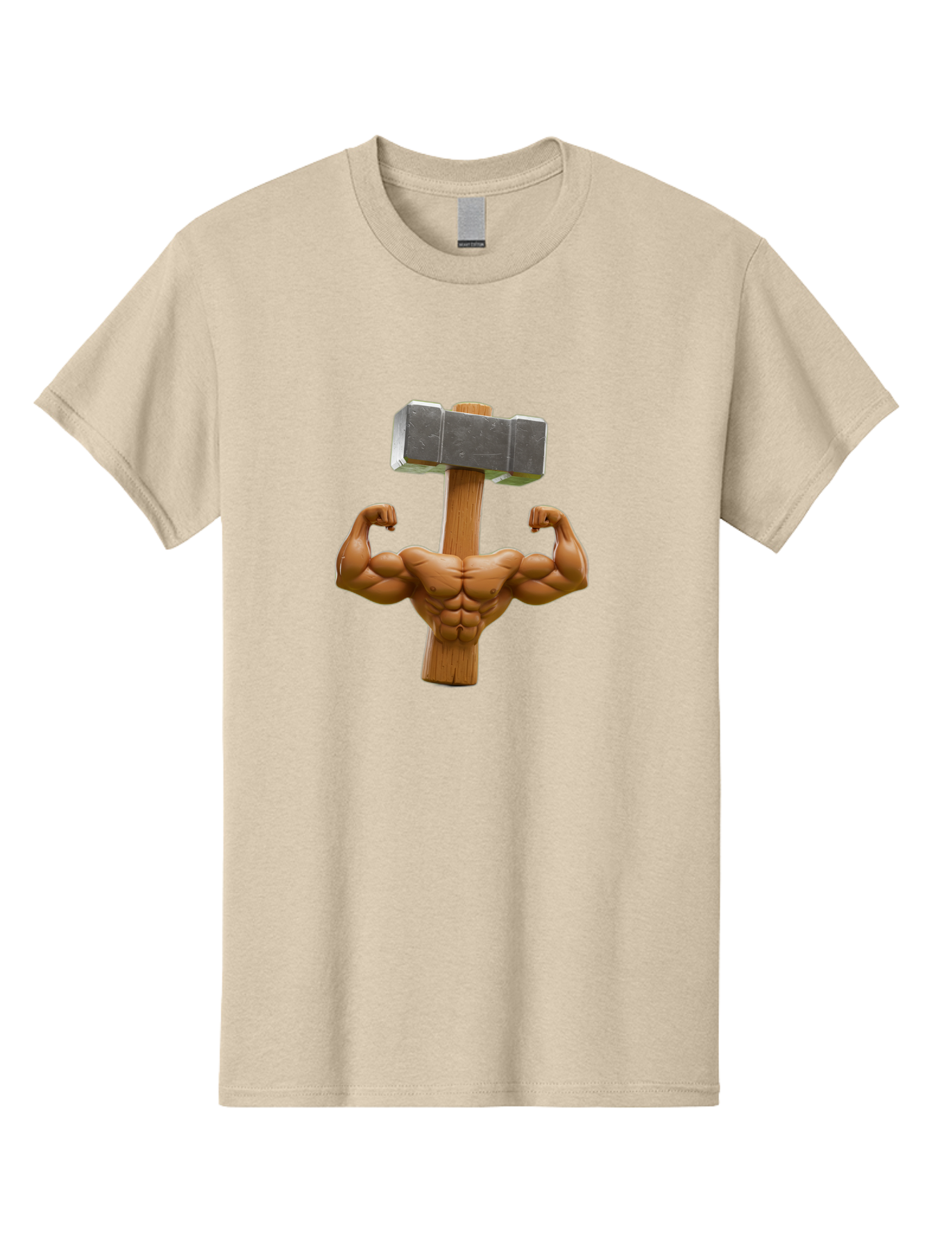 Muscular-Arm-Flexing Men'S Graphic Tee, 100% Cotton, Comfortable Casual Summer Wear, Machine Washable, Muscular Male Torso, Hammer Head, Wooden Handle, Flexed Arms, Strong Physique, Muscle Definition, Fitness, Strength Training, Bodybuilding Bad345