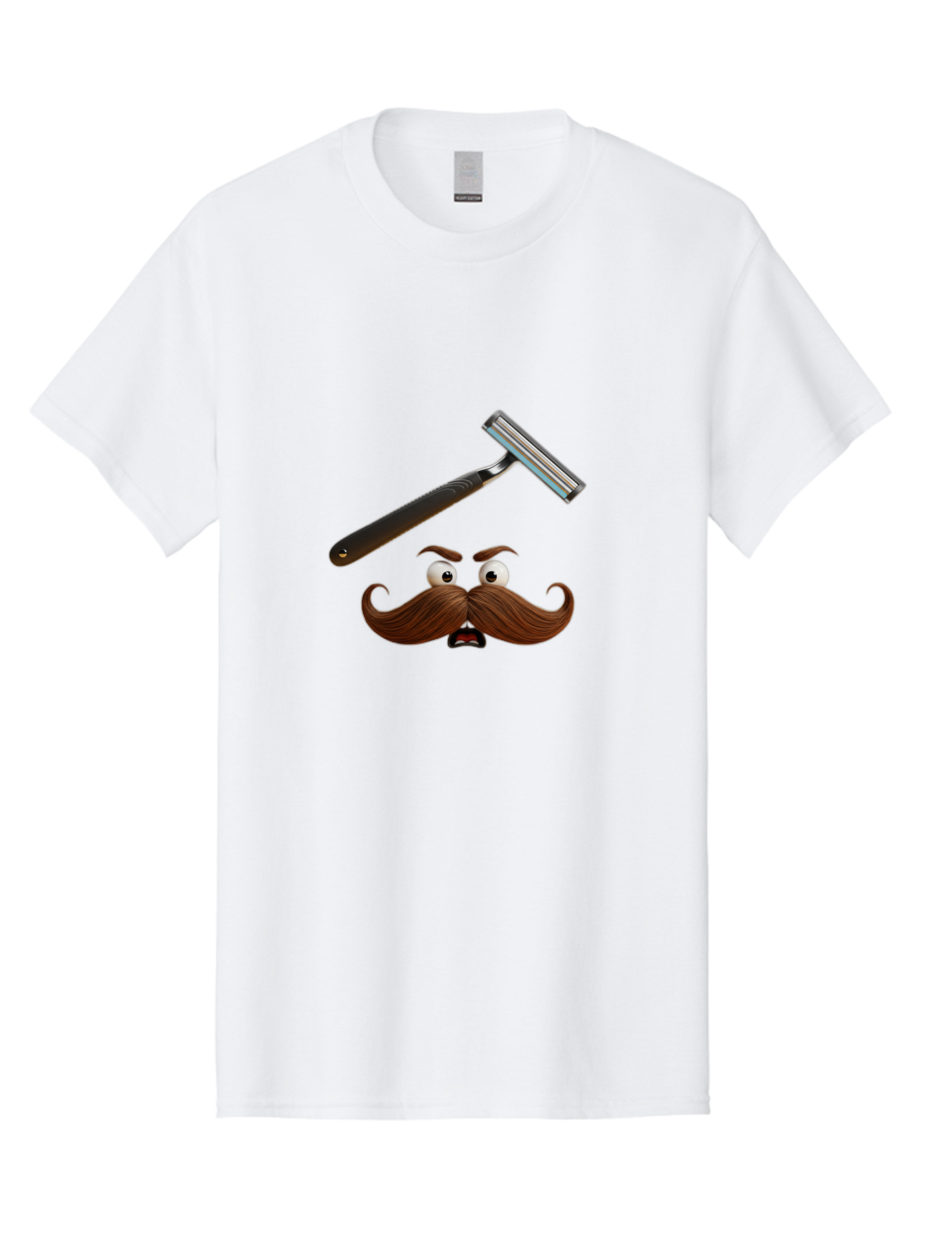 Mustache-And-Razor Men'S Graphic Tee, 100% Cotton, Comfortable Casual Summer Wear, Machine Washable, Cartoon Mustache, Shaving Razor, Facial Hair, Grooming Tools, Men'S Grooming, Shaving Supplies, Razor Blade, Mustache Character Bad346