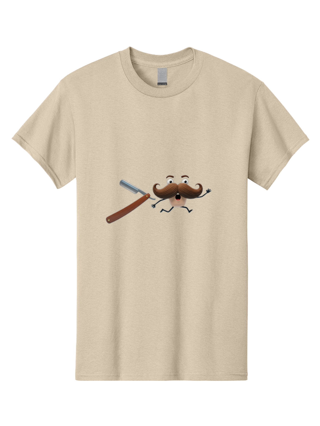 Mustache-Character Men'S Graphic Tee, 100% Cotton, Comfortable Casual Summer Wear, Machine Washable, Straight Razor, Cartoon Mustache, Humorous Character, Shaving Humor, Facial Hair, Quirky Illustration, Men'S Grooming, Comedic Art Bad348