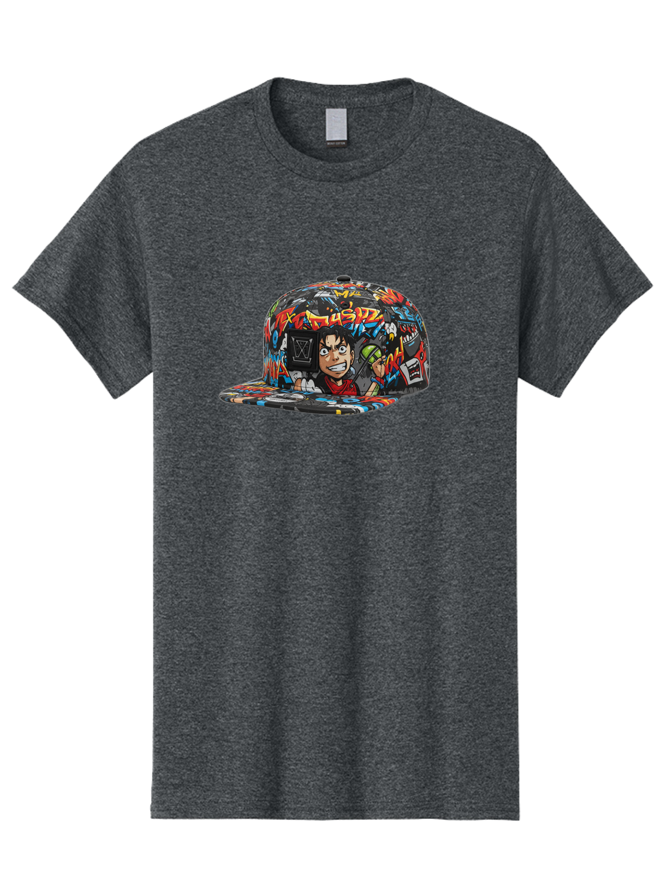 Muz7-Baseball-Cap Men'S Graphic Tee, 100% Cotton, Comfortable Casual Summer Wear, Machine Washable, Graffiti Cap, Streetwear Fashion, Colorful Hat, Urban Style, Cartoon Character, Spray Paint Can, Vibrant Colors, Edgy Design, Trendy Accessory, Bad350