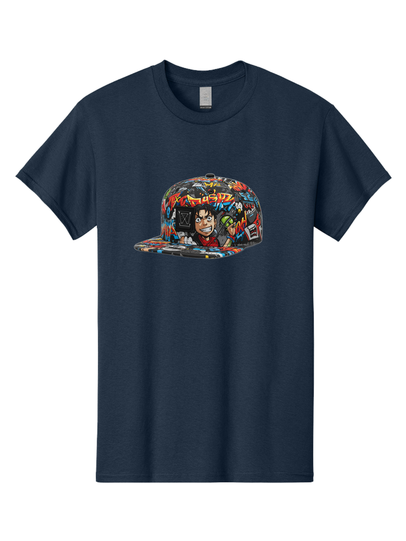 Muz7-Baseball-Cap Men'S Graphic Tee, 100% Cotton, Comfortable Casual Summer Wear, Machine Washable, Graffiti Cap, Streetwear Fashion, Colorful Hat, Urban Style, Cartoon Character, Spray Paint Can, Vibrant Colors, Edgy Design, Trendy Accessory, Bad350
