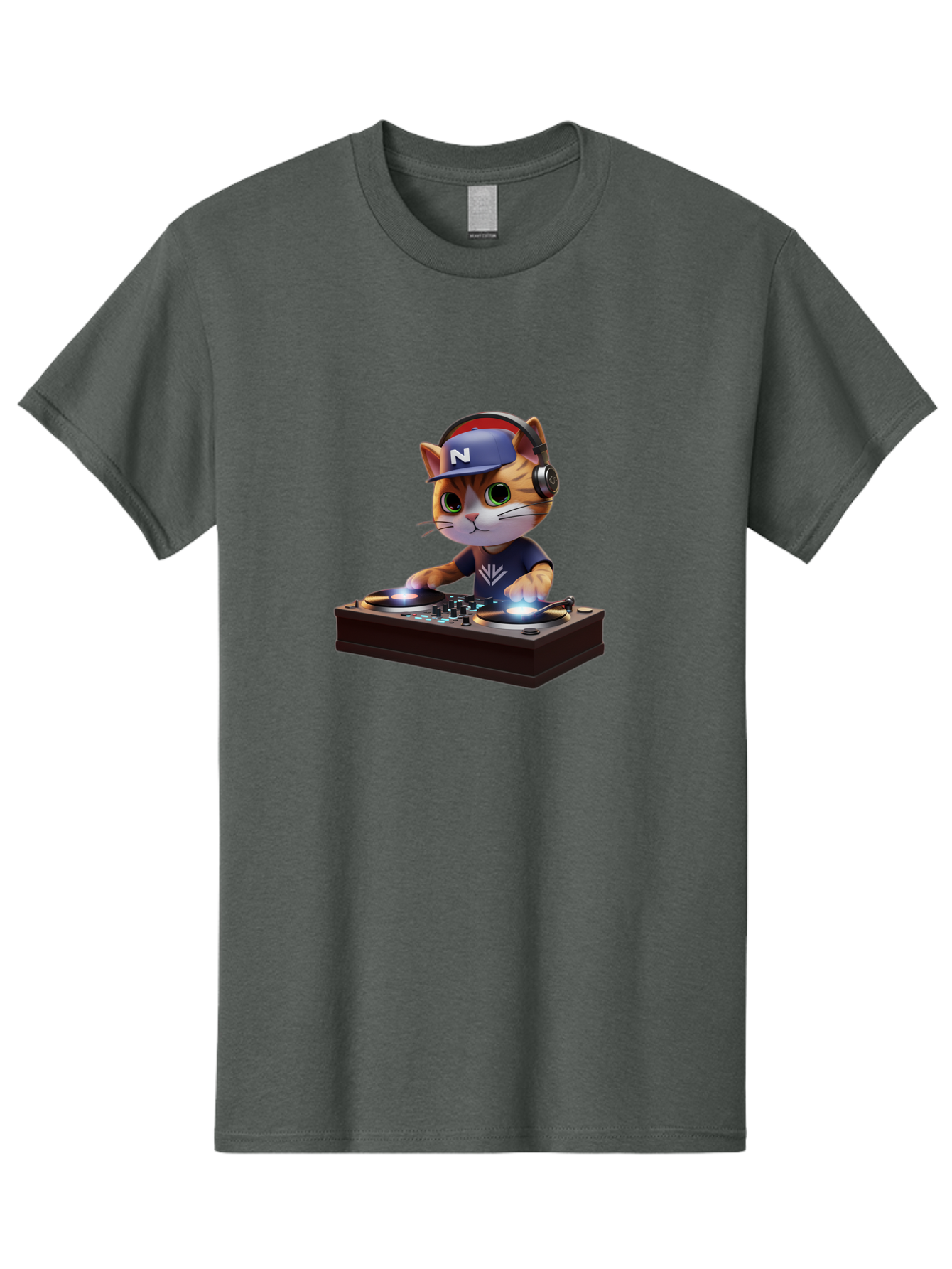 N-Dj-Cat Men'S Graphic Tee, 100% Cotton, Comfortable Casual Summer Wear, Machine Washable, Dj Cat, Cat Wearing Headphones, Mixing Music, Cat Djing, Electronic Dance Music, Edm, Cat In Hat, Dj Controller, Music Production, Fun, Trendy Bad351
