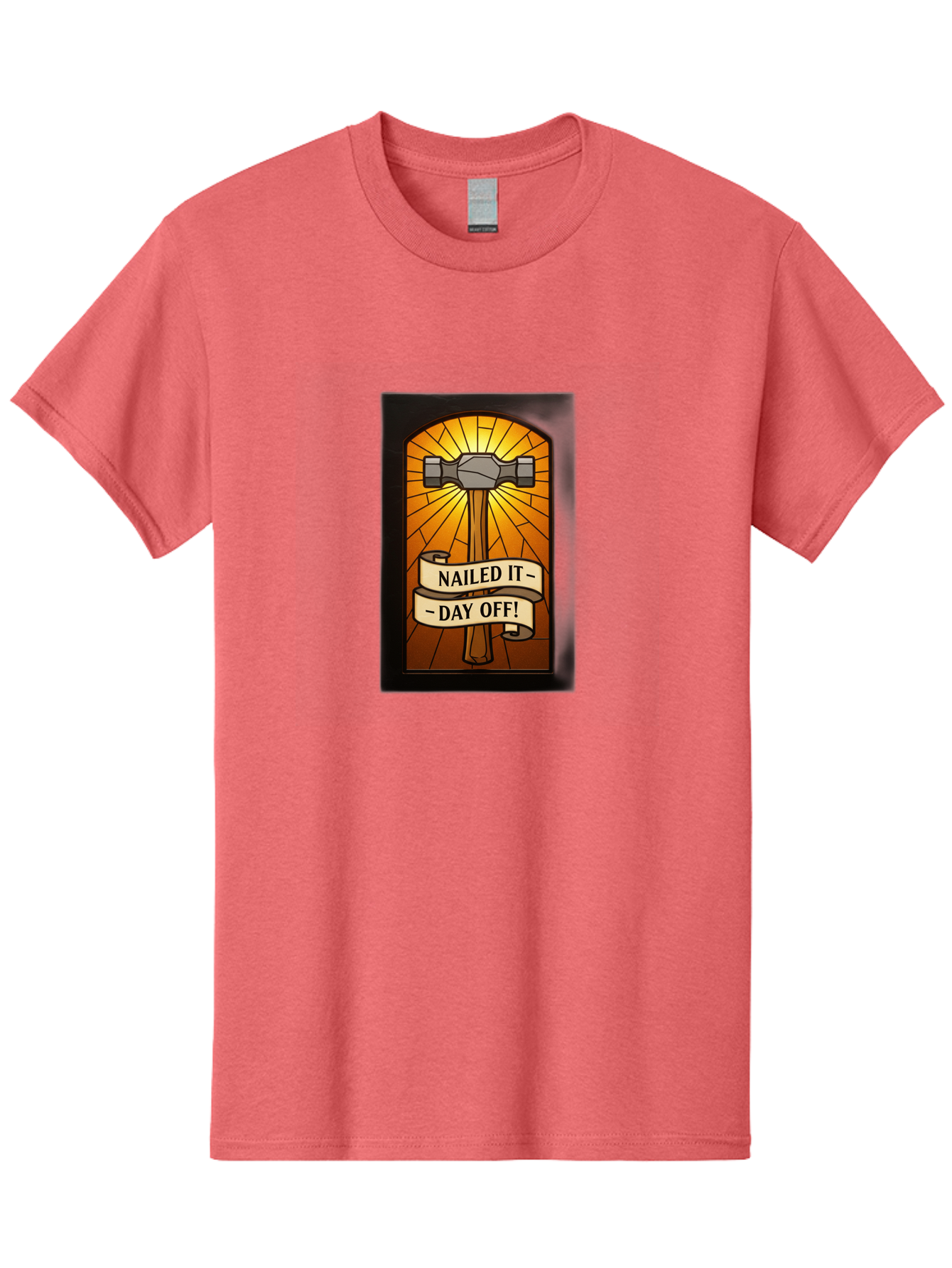 Nailed-It-Day-Off Men'S Graphic Tee, 100% Cotton, Comfortable Casual Summer Wear, Machine Washable, Hammer And Nail Illustration, Stained Glass Art, Day Off Celebration, Nailed It Humor, Diy Project, Weekend Vibes, Relaxation Mode, Bad353