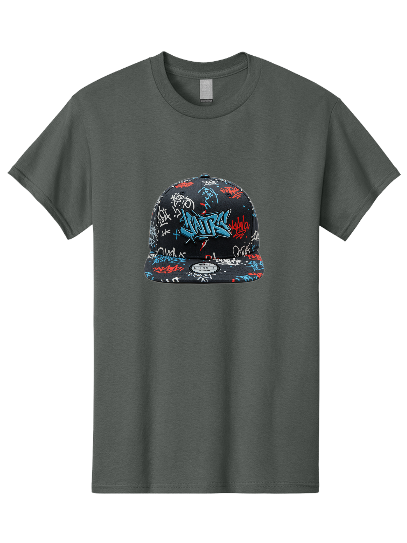 Natre-Baseball-Cap Men'S Graphic Tee, 100% Cotton, Comfortable Casual Summer Wear, Machine Washable, Graffiti Hat, Streetwear Fashion, Urban Style, Custom Hat, Baseball Cap, New Era 59Fifty, Natre Logo, Blue Red White Graffiti, Bad355