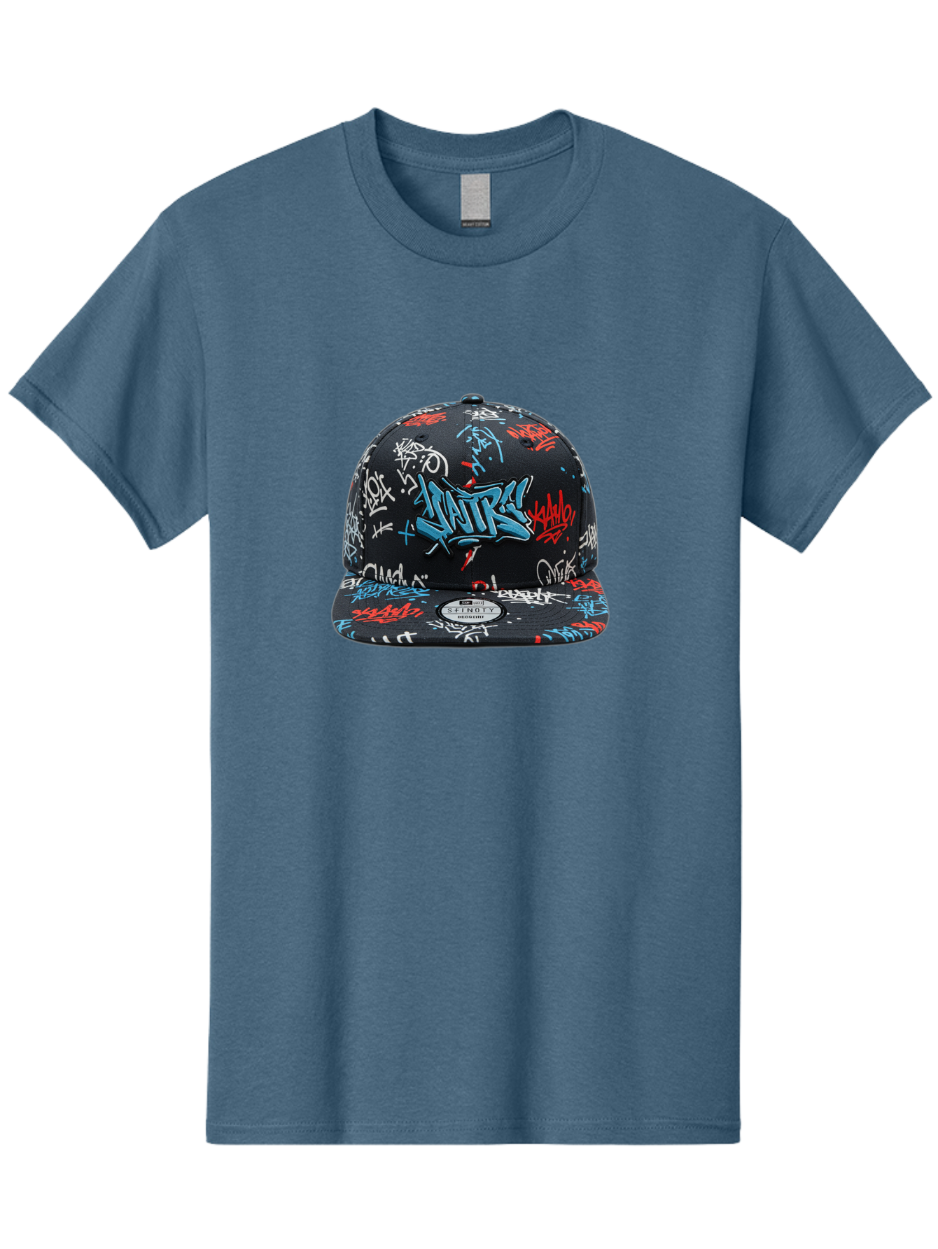 Natre-Baseball-Cap Men'S Graphic Tee, 100% Cotton, Comfortable Casual Summer Wear, Machine Washable, Graffiti Hat, Streetwear Fashion, Urban Style, Custom Hat, Baseball Cap, New Era 59Fifty, Natre Logo, Blue Red White Graffiti, Bad355