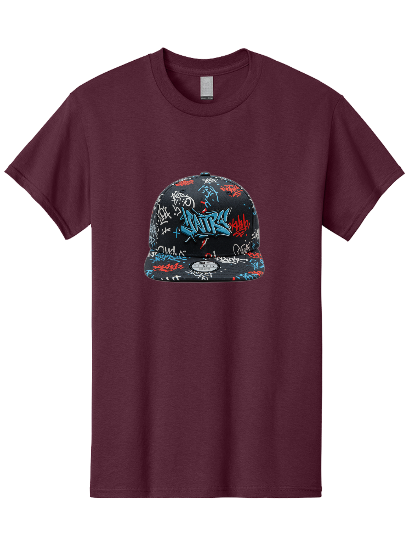 Natre-Baseball-Cap Men'S Graphic Tee, 100% Cotton, Comfortable Casual Summer Wear, Machine Washable, Graffiti Hat, Streetwear Fashion, Urban Style, Custom Hat, Baseball Cap, New Era 59Fifty, Natre Logo, Blue Red White Graffiti, Bad355