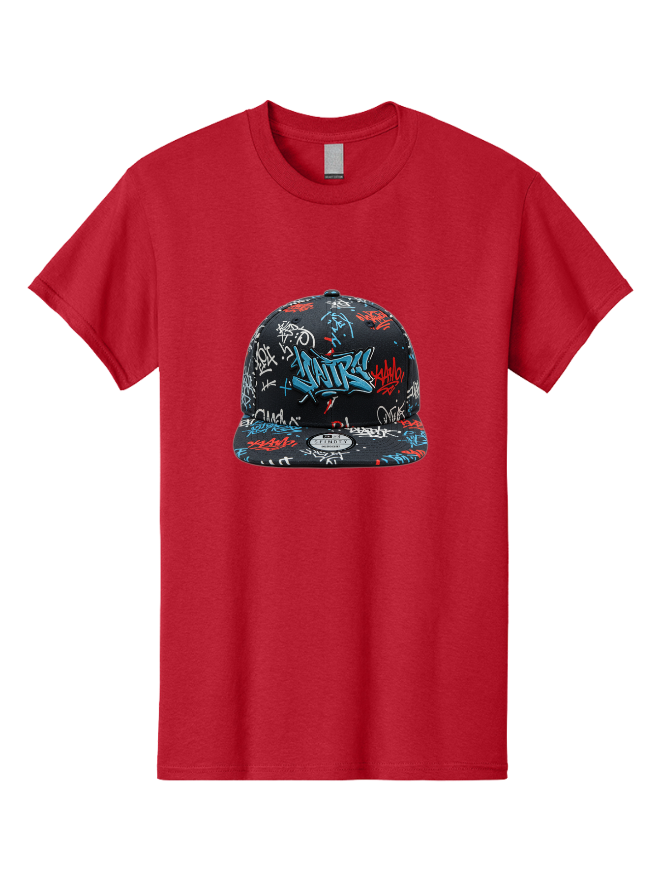Natre-Baseball-Cap Men'S Graphic Tee, 100% Cotton, Comfortable Casual Summer Wear, Machine Washable, Graffiti Hat, Streetwear Fashion, Urban Style, Custom Hat, Baseball Cap, New Era 59Fifty, Natre Logo, Blue Red White Graffiti, Bad355