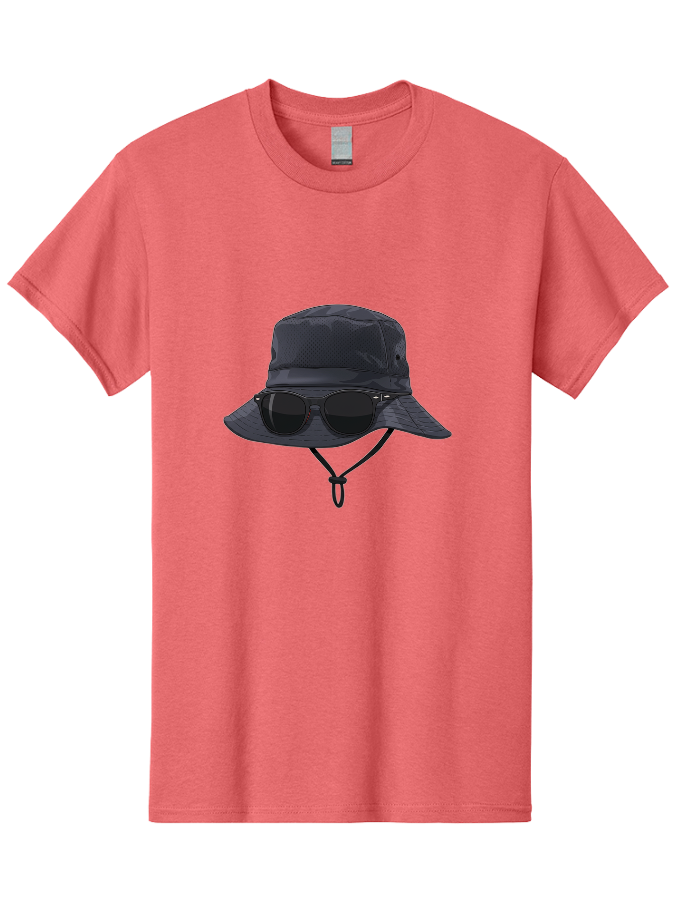 Navy-Blue-Hat-With-Sunglasses Men'S Graphic Tee, 100% Cotton, Comfortable Casual Summer Wear, Machine Washable, Bucket Hat, Black Sunglasses, Outdoor Fashion, Sun Protection, Stylish Accessories, Trendy Apparel, Travel Gear, Outdoor Enthusiast Bad357