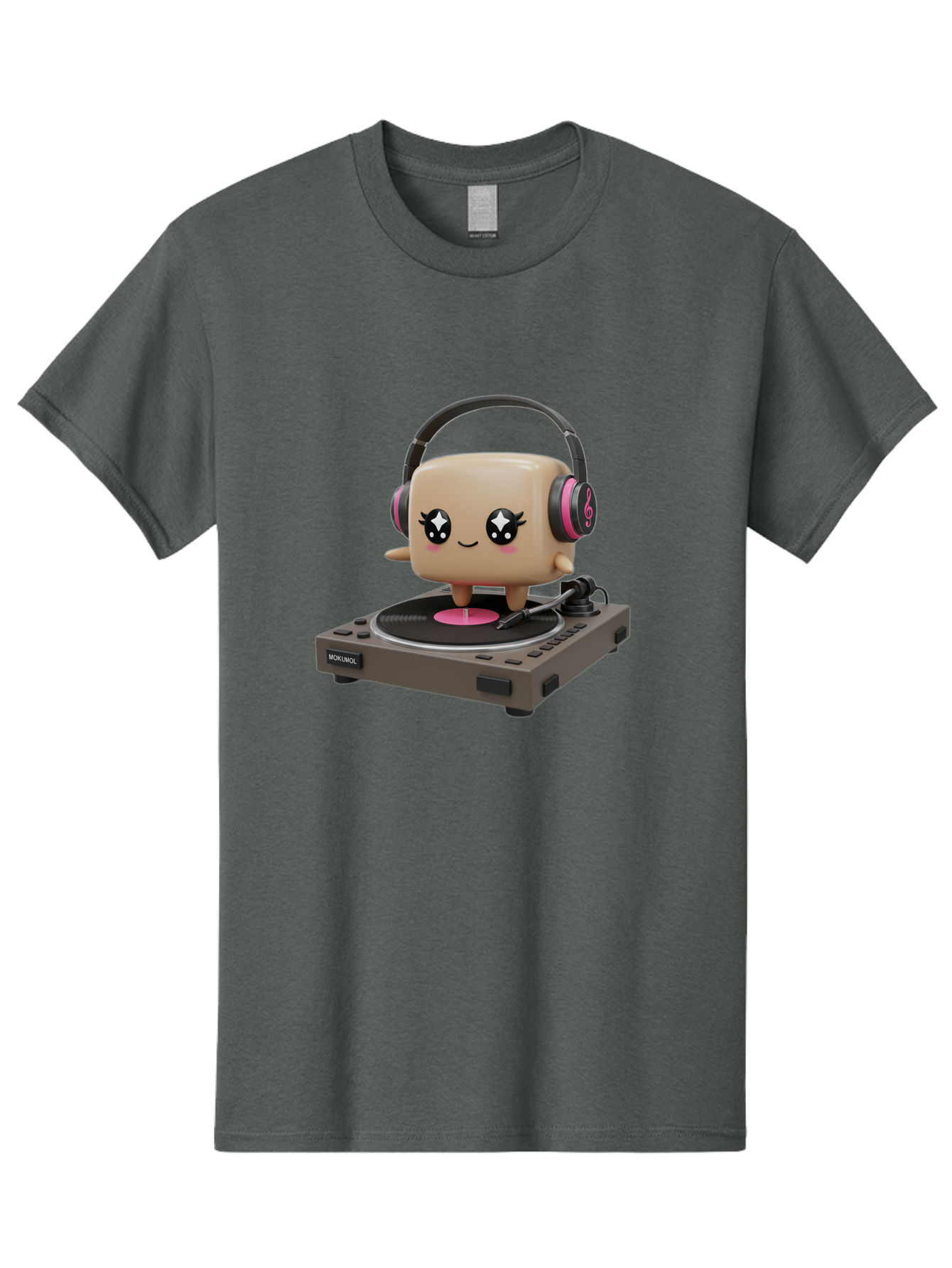 Nendoroid-Dj Men'S Graphic Tee, 100% Cotton, Comfortable Casual Summer Wear, Machine Washable, Vinyl Record Player, Kawaii Character, Robot Dj, Morikoki Brand, Cute Illustration, Pop Culture, Music Lover, Dj Equipment, Retro Style, Fun Design Bad359