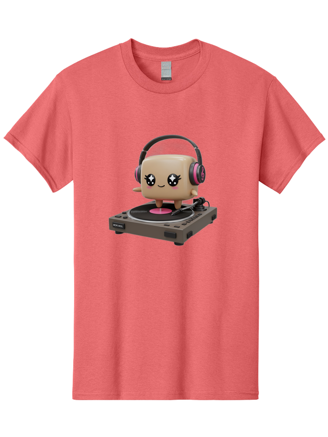Nendoroid-Dj Men'S Graphic Tee, 100% Cotton, Comfortable Casual Summer Wear, Machine Washable, Vinyl Record Player, Kawaii Character, Robot Dj, Morikoki Brand, Cute Illustration, Pop Culture, Music Lover, Dj Equipment, Retro Style, Fun Design Bad359
