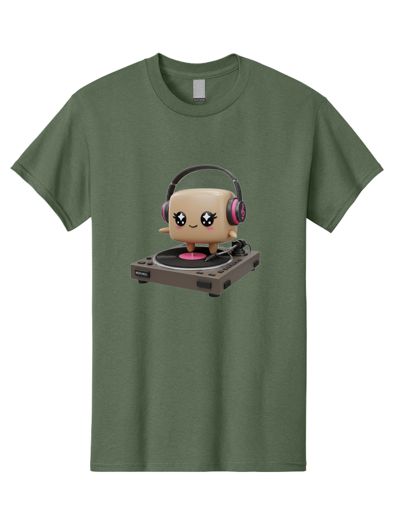 Nendoroid-Dj Men'S Graphic Tee, 100% Cotton, Comfortable Casual Summer Wear, Machine Washable, Vinyl Record Player, Kawaii Character, Robot Dj, Morikoki Brand, Cute Illustration, Pop Culture, Music Lover, Dj Equipment, Retro Style, Fun Design Bad359