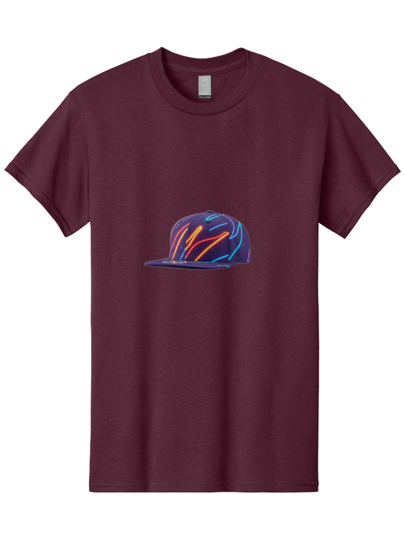 Neon-Baseball-Cap Men'S Graphic Tee, 100% Cotton, Comfortable Casual Summer Wear, Machine Washable, Baseball Cap, Neon Lights, Swirling Patterns, Vibrant Colors, Streetwear Fashion, Trendy Accessories, Glow-In-The-Dark, Neon Designs, Bad360
